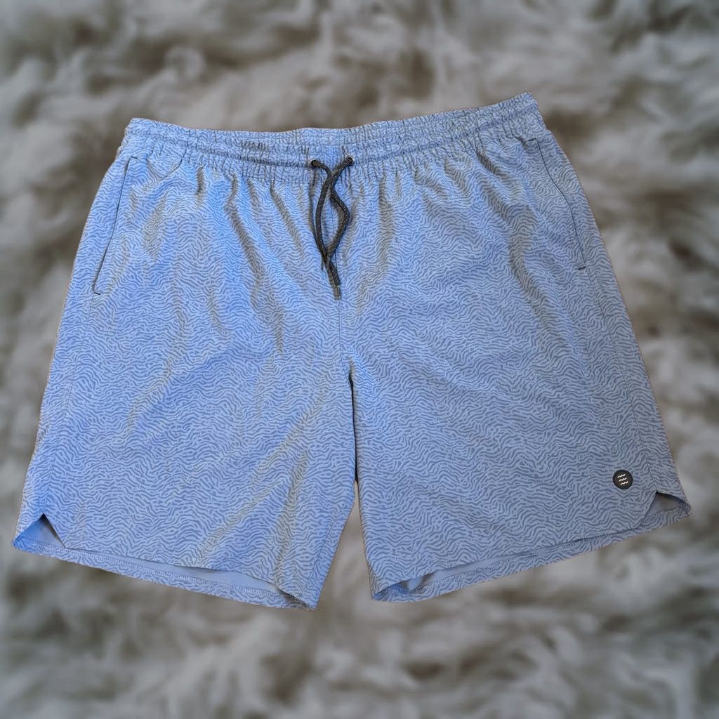 Vintage Free Fly Athletic Shorts Mens 3XL Blue Pattern Workout Lined Drawstring 8" Size US 39 - 1 Thumbnail
