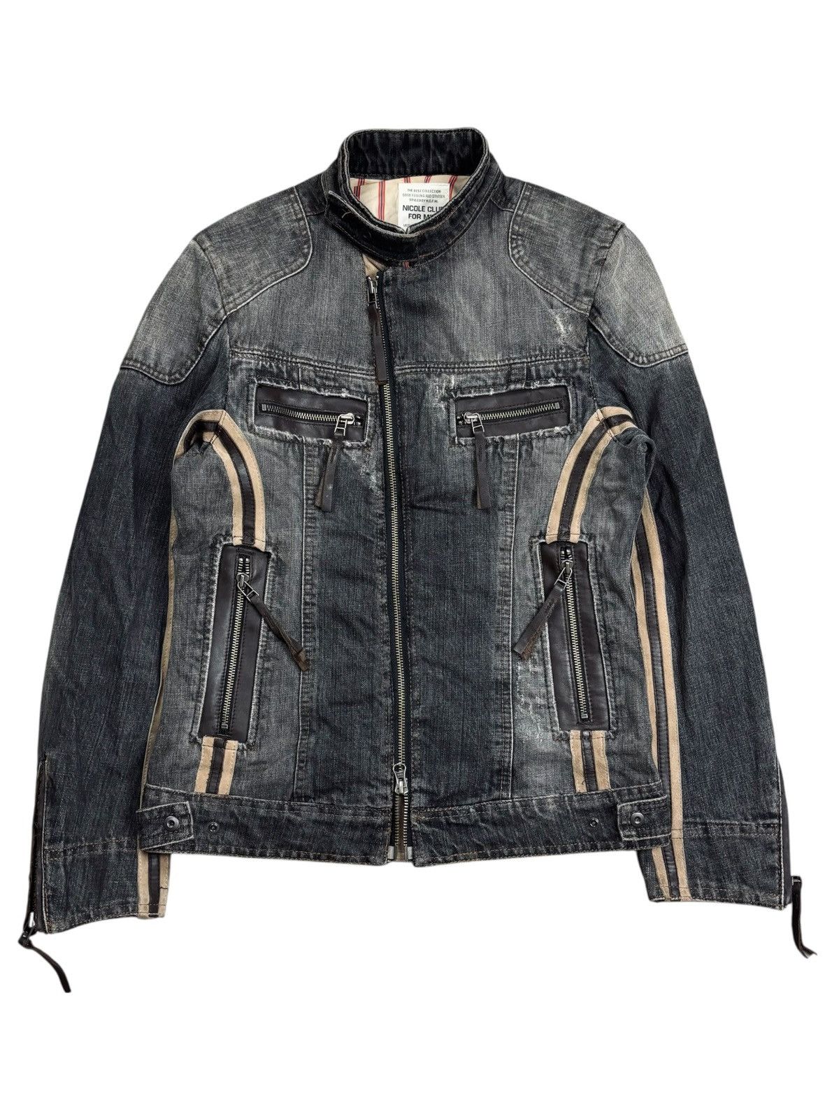 Ekam 2000s Nicole Club Vkei Style Asymetrical Rider Denim Jacket Size US M / EU 48-50 / 2 - 1 Thumbnail