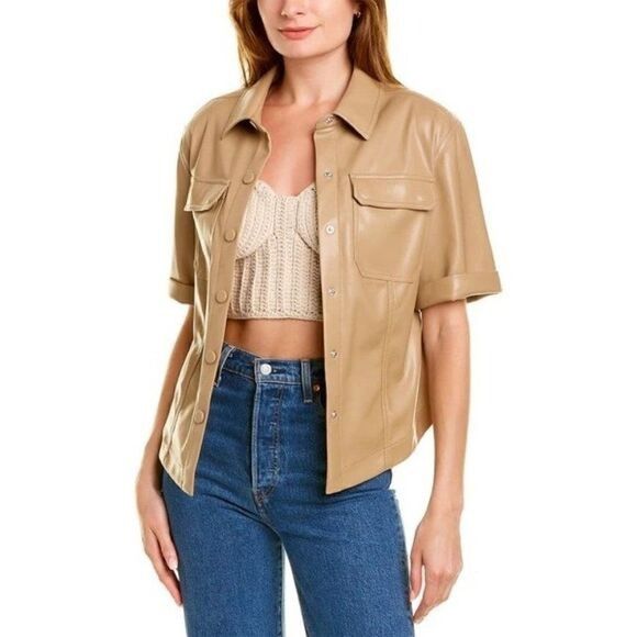 Jonathan Simkhai Jonathan Simkhai NEW Joselin Faux Leather Jacket in Tan Size Size M / US 6-8 / IT 42-44 - 1 Thumbnail