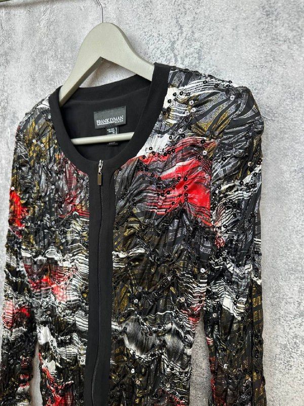 Frank Lyman Frank Lyman Jacket Embellished Sequin Zip Top Textured Size M / US 6-8 / IT 42-44 - 5 Thumbnail