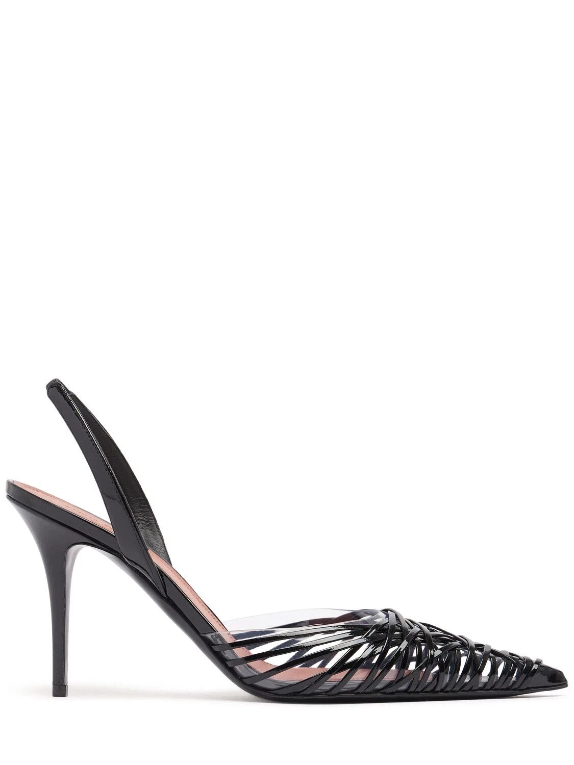 AMINA MUADDI Lori 90 Black Patent Slingback Pumps