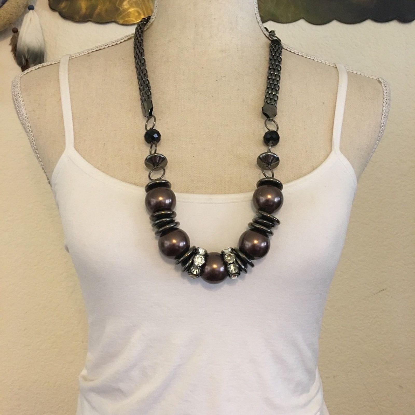 Jewelry Chunky bronze bead black chrome long necklace Size ONE SIZE - 3 Thumbnail