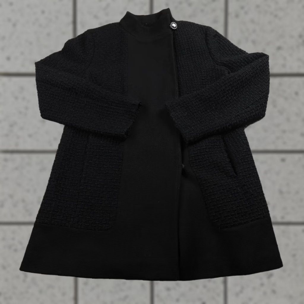 Calvin Klein Calvin Klein Coat Womens 10 Black Boucle Wool Long Topper Jacket Overcoat Fall Winter Button Lined Pockets Collared Size L / US 10 / IT 46 - 1 Thumbnail