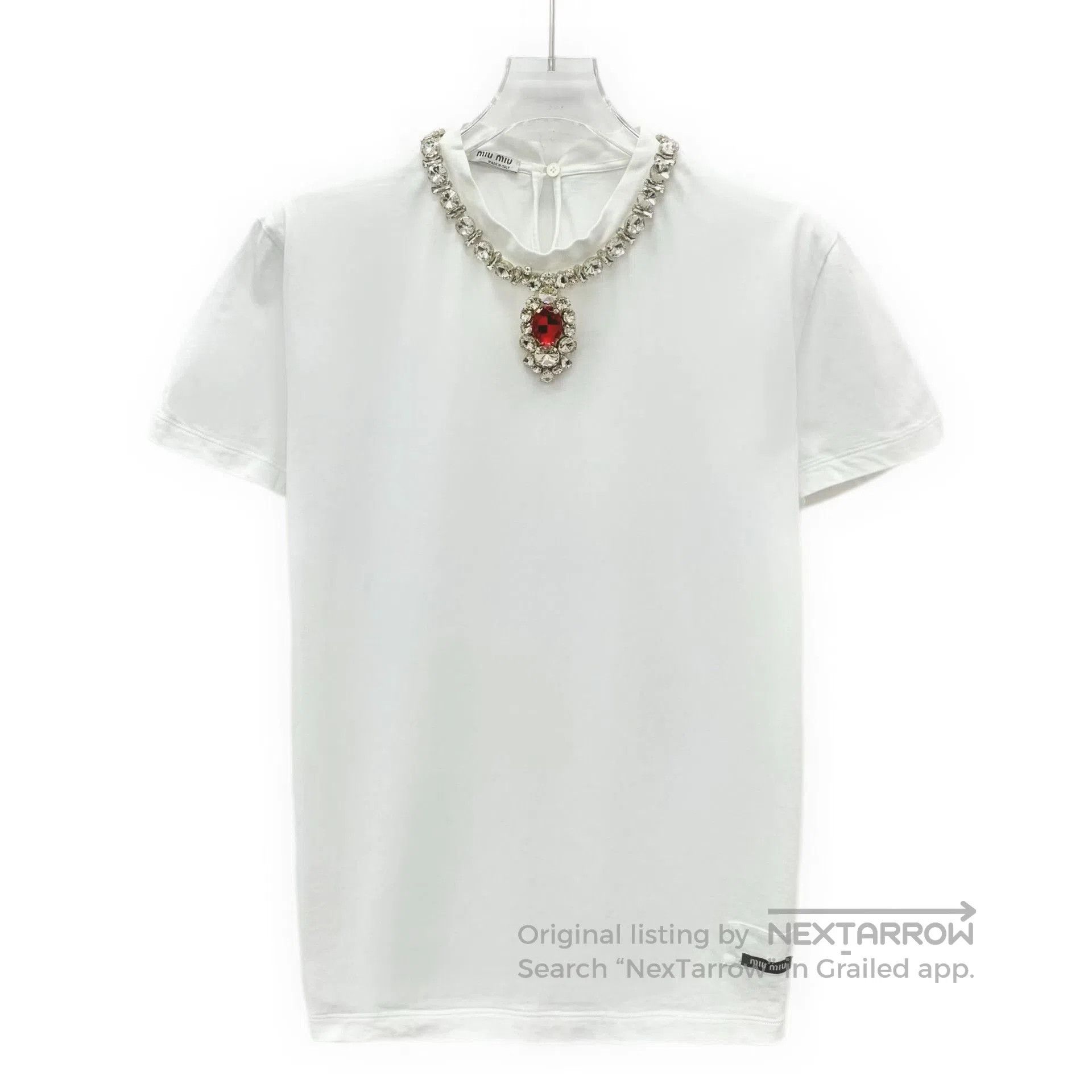 Miu Miu Miu Miu White Ruby Diamond Round Neck T-shirt. Size M / US 6-8 / IT 42-44 - 1 Thumbnail