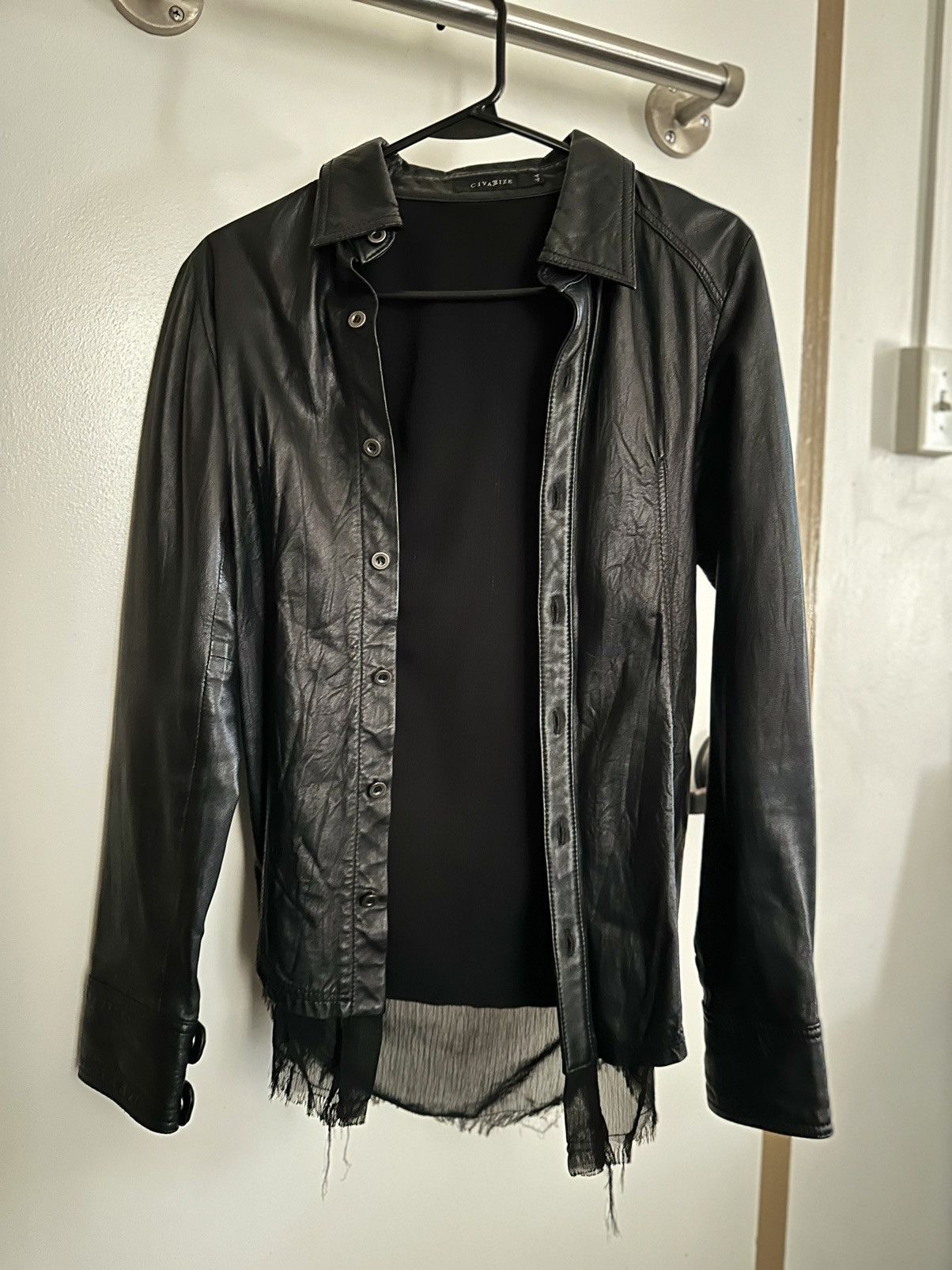 image of Civarize Leather Button-Up in Black, Men's (Size Small)