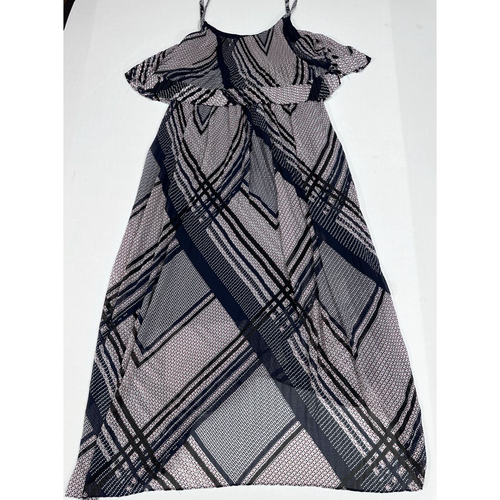 Vintage Lane Bryant Dress Womens Plus 1X Blue Red Geometric Maxi Strappy Lined Size XL / US 12-14 / IT 48-50 - 2 Thumbnail