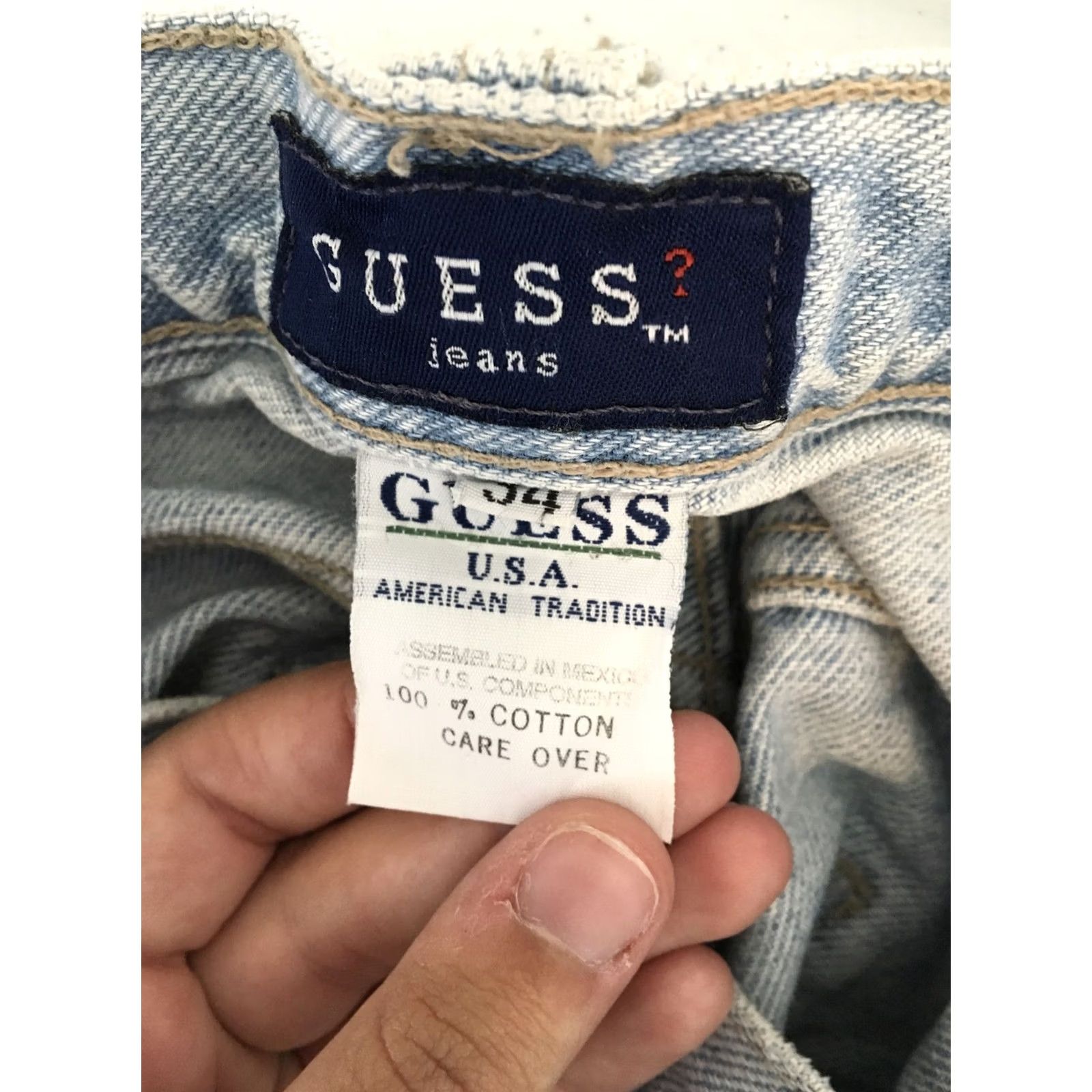 Guess VINTAGE GUESS Denim Triangle Shorts Baggy Mens 90s Blue 34 jeans workwear Cotton Cotton Denim Logo Button Zipper Front Flat Mid Rise 11in inseam Men Size US 34 / EU 50 - 6 Thumbnail
