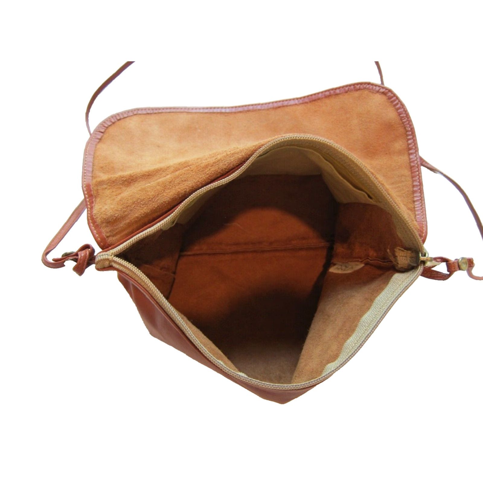 Vintage Vintage Arlin Crossbody Satchel Bag 100% Leather 11" 8.5" 17" strap drop Small Tan Brown Zip Purse Bag Size ONE SIZE - 6 Thumbnail