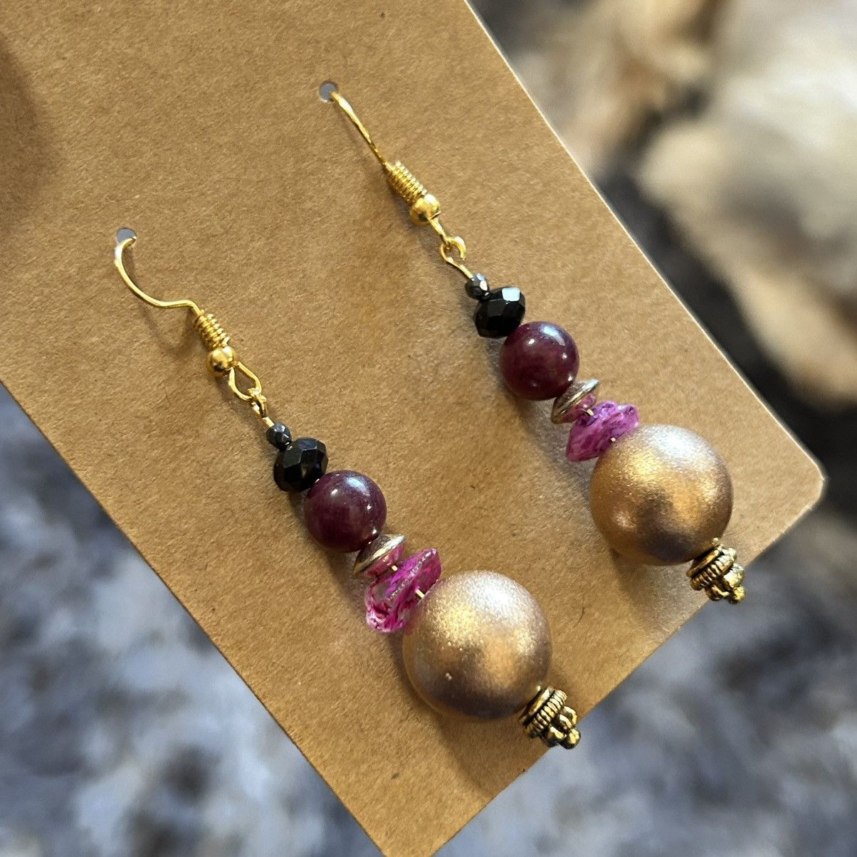 Handmade Handcrafted elegant matte vintage bead garnet earrings Size ONE SIZE - 1 Thumbnail