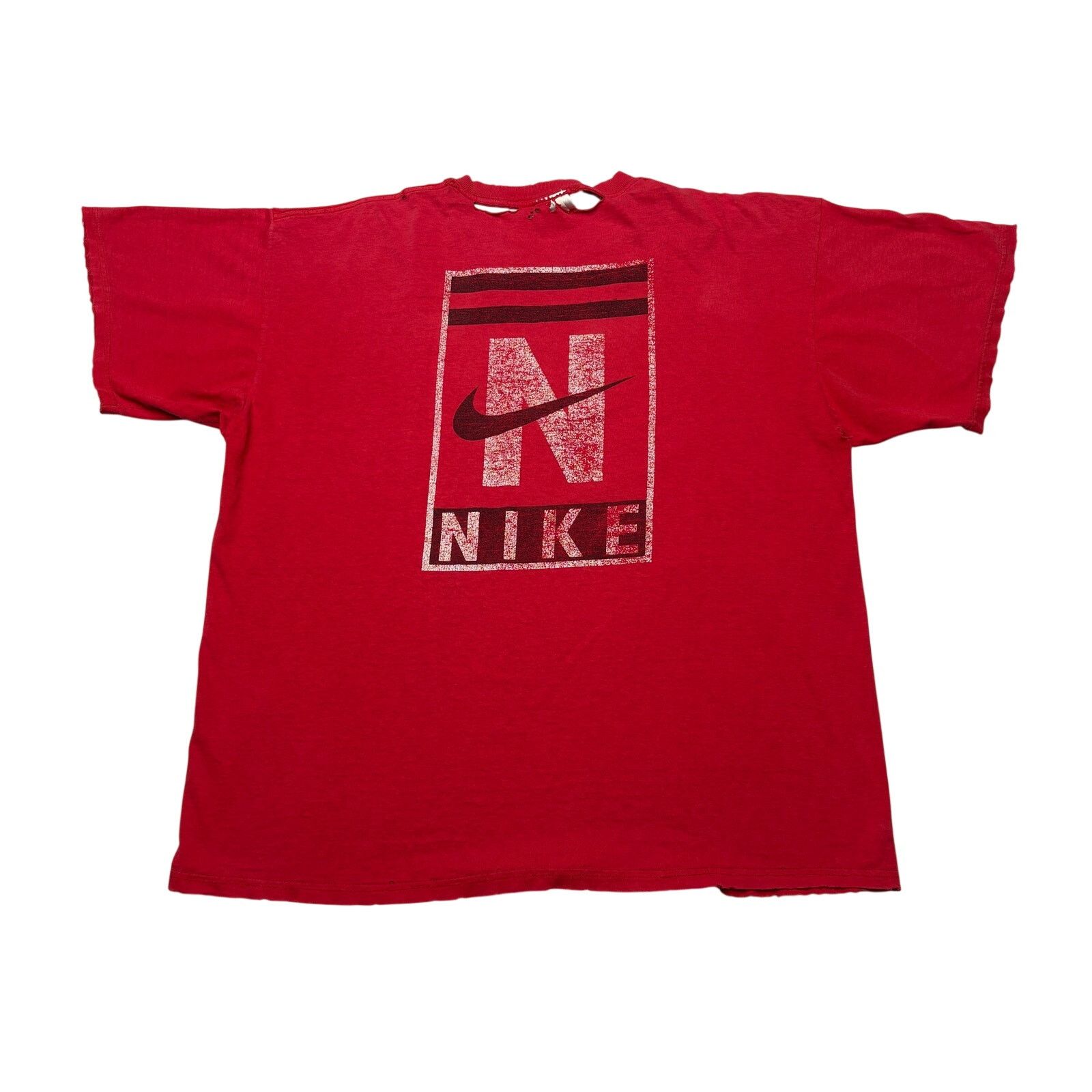 Nike × Vintage Vintage 90s Nike T Shirt Men's XL N Swoosh Box Logo Faded Size US XL / EU 56 / 4 - 1 Thumbnail