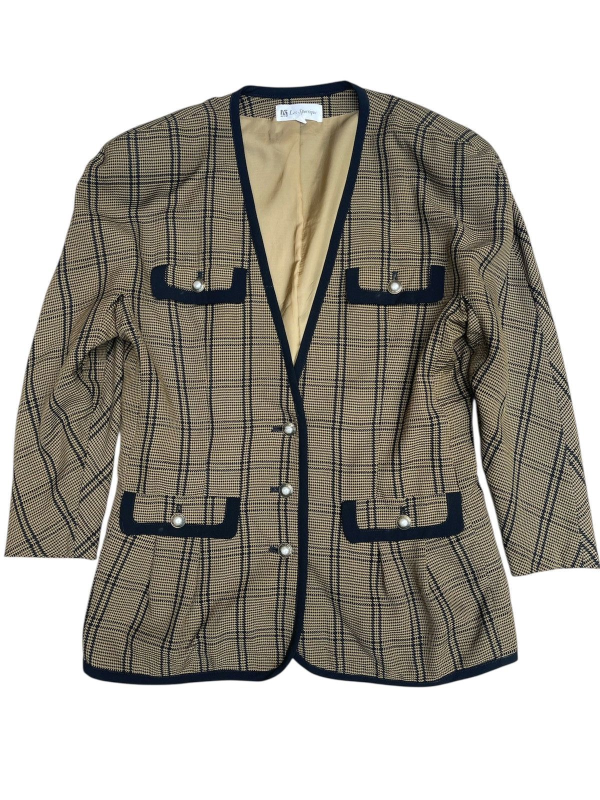 Designer Les Sportique Vintage Checkered Jacket – Pearl Button Size S / US 4 / IT 40 - 1 Thumbnail