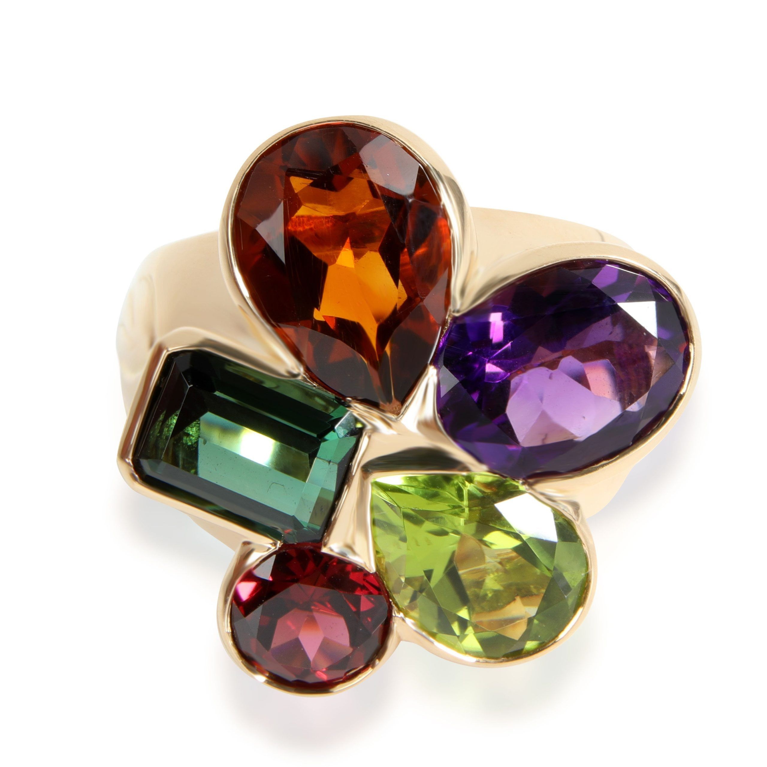 image of Christian Dior Multi Colored Gemstone Cocktail Ring In 18K Yellow Gold, Women's