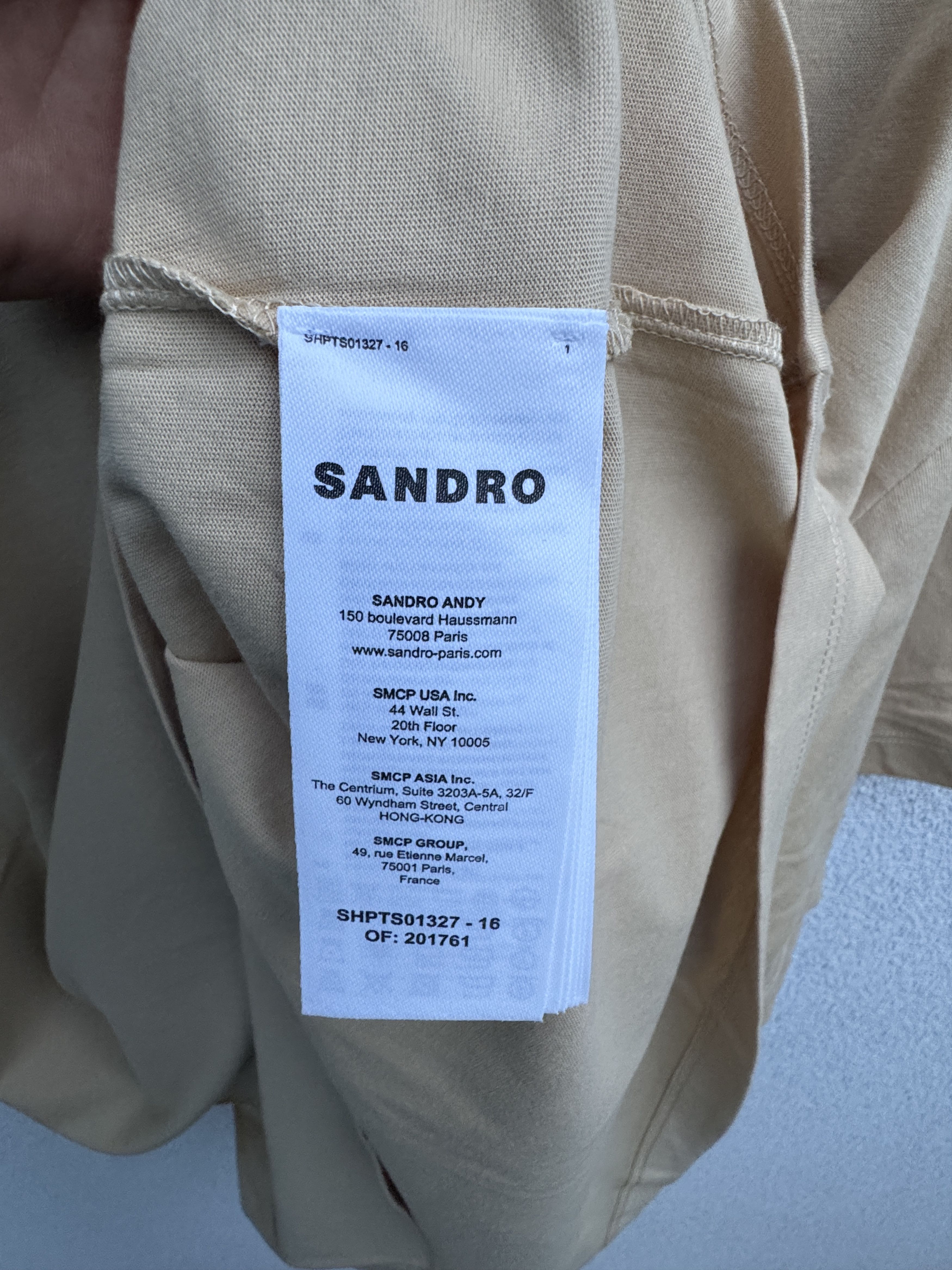 Sandro Thom Men Unisex Moonbeam Beige T-Shirt Cotton Modal Size M Size US M / EU 48-50 / 2 - 9 Thumbnail