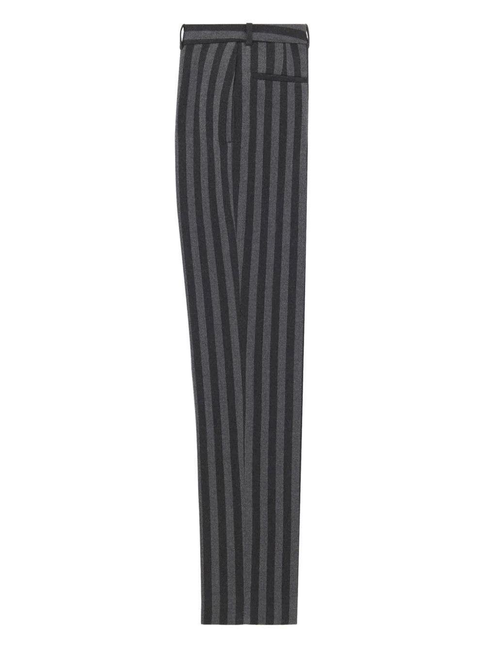 Saint Laurent Paris o1s1wg110924 High-Waisted Pants in Striped Wool in Noir/Grey Size US 38 / EU 54 - 2 Thumbnail