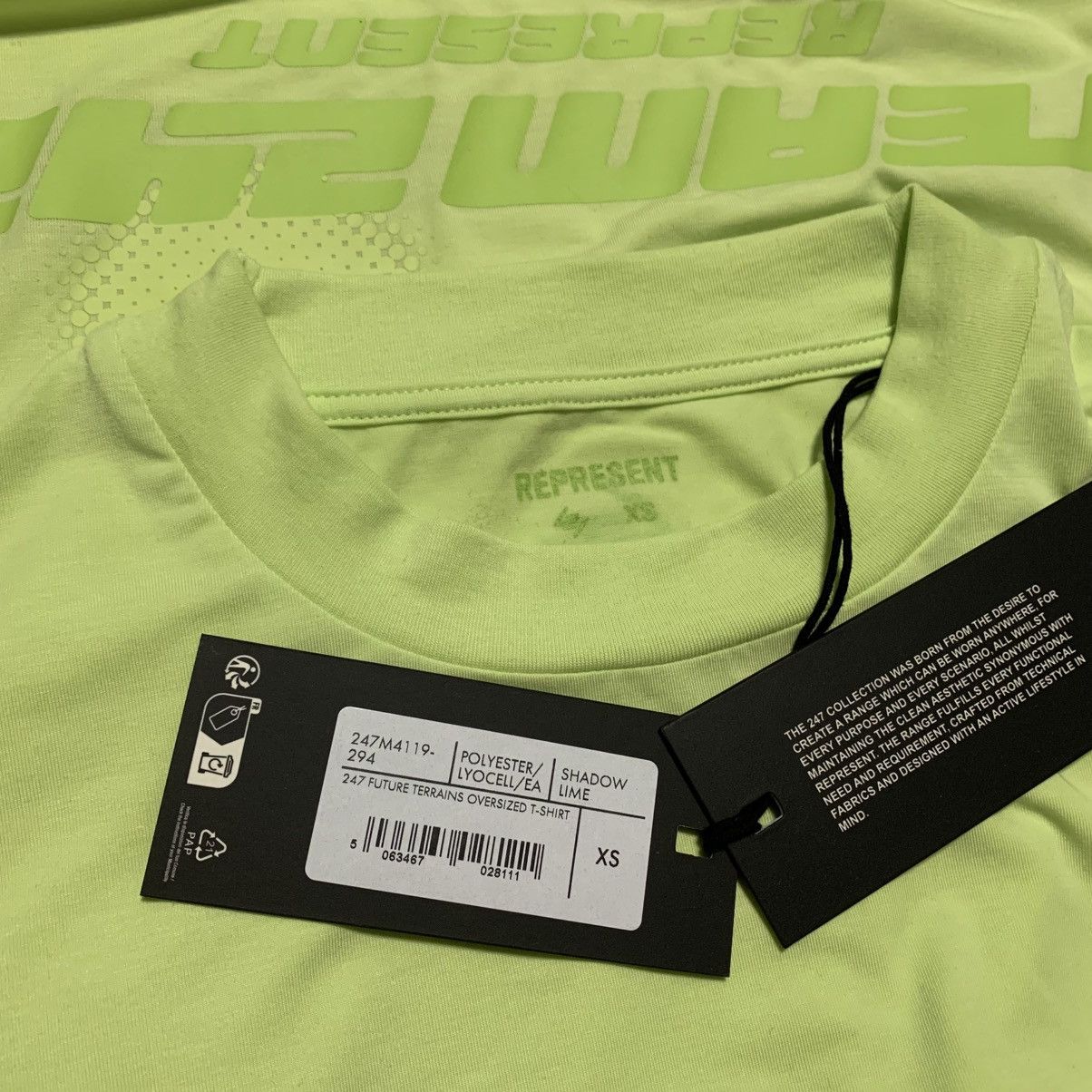 Represent Clo. Represent XS 247 Oversized Tee Shadow Lime Green Gym Top Size US M / EU 48-50 / 2 - 4 Thumbnail