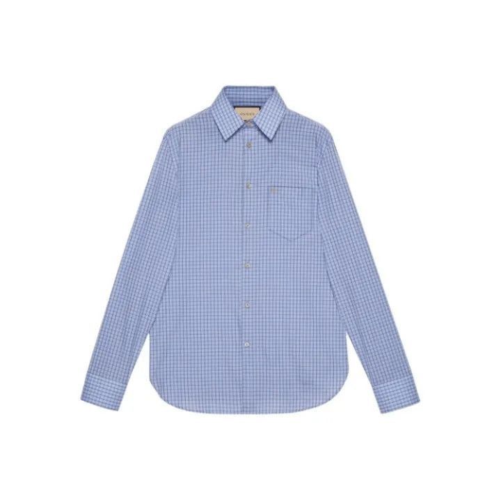 Gucci Gucci Gucci Blue Check Long Sleeve Shirt -2506 Size US M / EU 48-50 / 2 - 1 Thumbnail