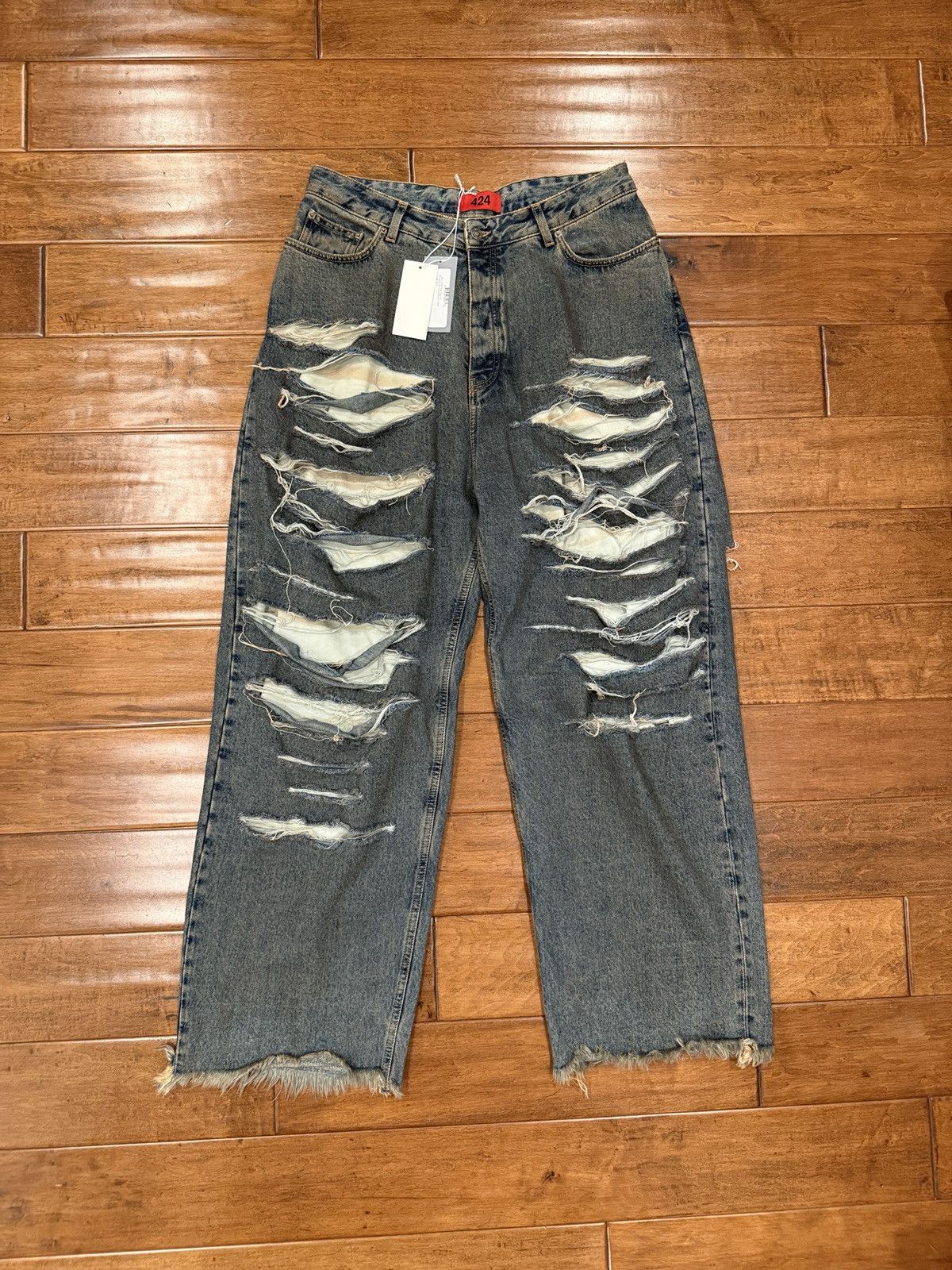 424 424 Big Daddy Denim Blue Brown Sugar Wash Distressed Size US 34 / EU 50 - 1 Thumbnail