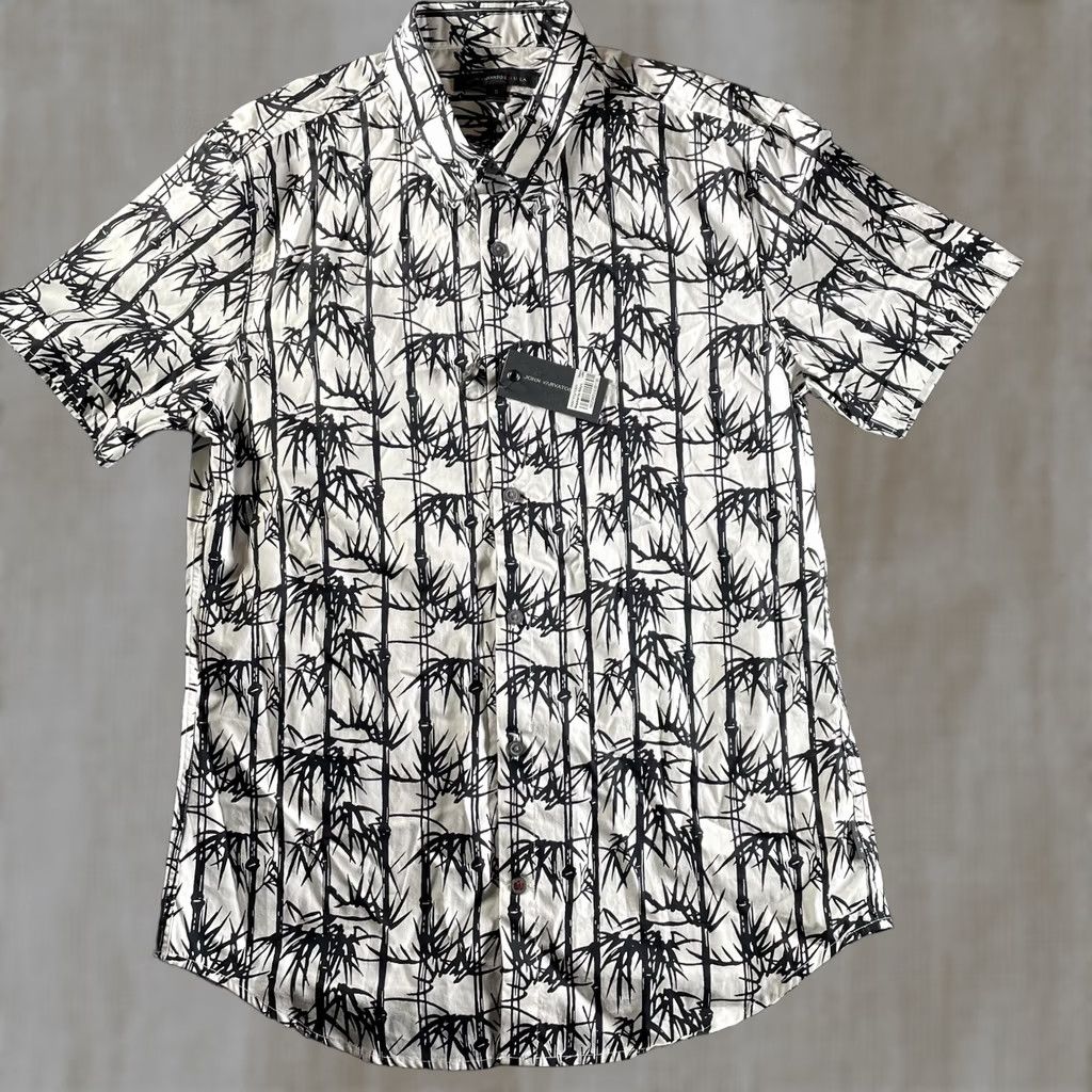 John Varvatos John Varvatos U.S.A. Shirt Mens Small White Bamboo Print Short Sleeve Cotton Shirt Size US S / EU 44-46 / 1 - 1 Thumbnail
