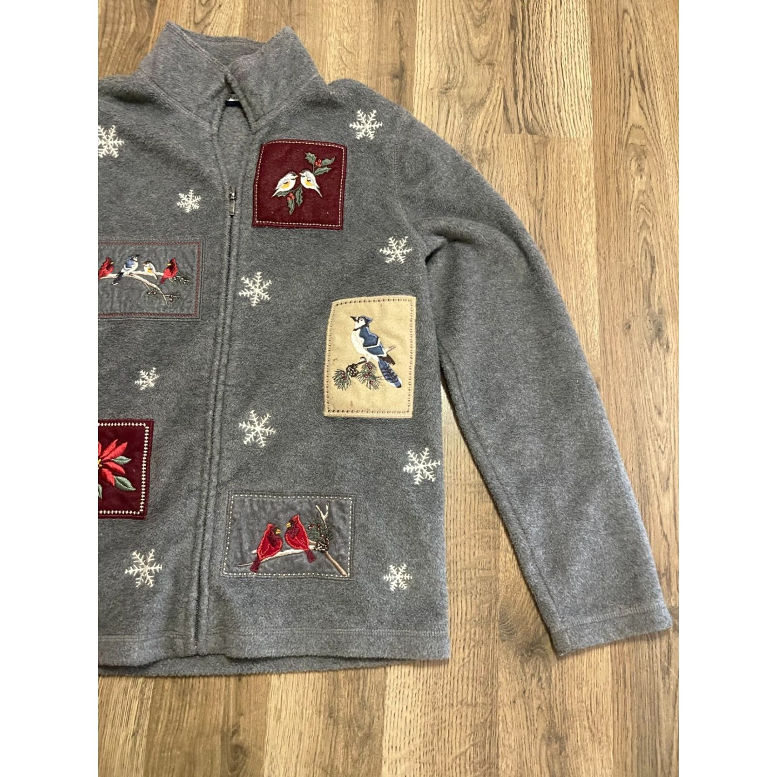Croft & Barrow VINTAGE CROFT&BARROW Sweater (Womens) Gray Full Zip Winter Fleece Patches Size S - Casual, Regular Fit, Ladies Size S / US 4 / IT 40 - 4 Thumbnail