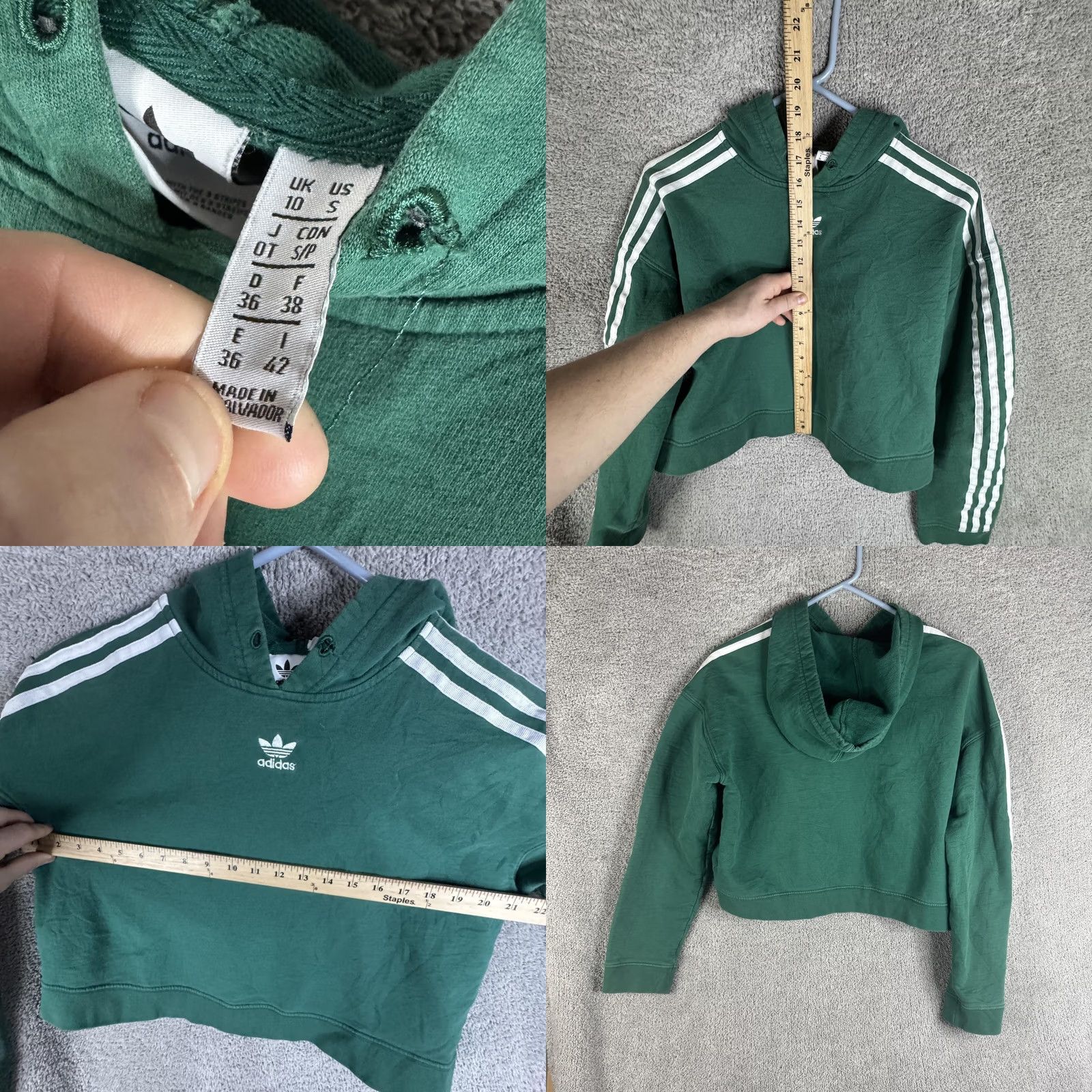 Adidas adidas Hoodie Womens Small Green Cropped 3-Stripes Trefoil Pullover Originals Size S / US 4 / IT 40 - 8 Thumbnail