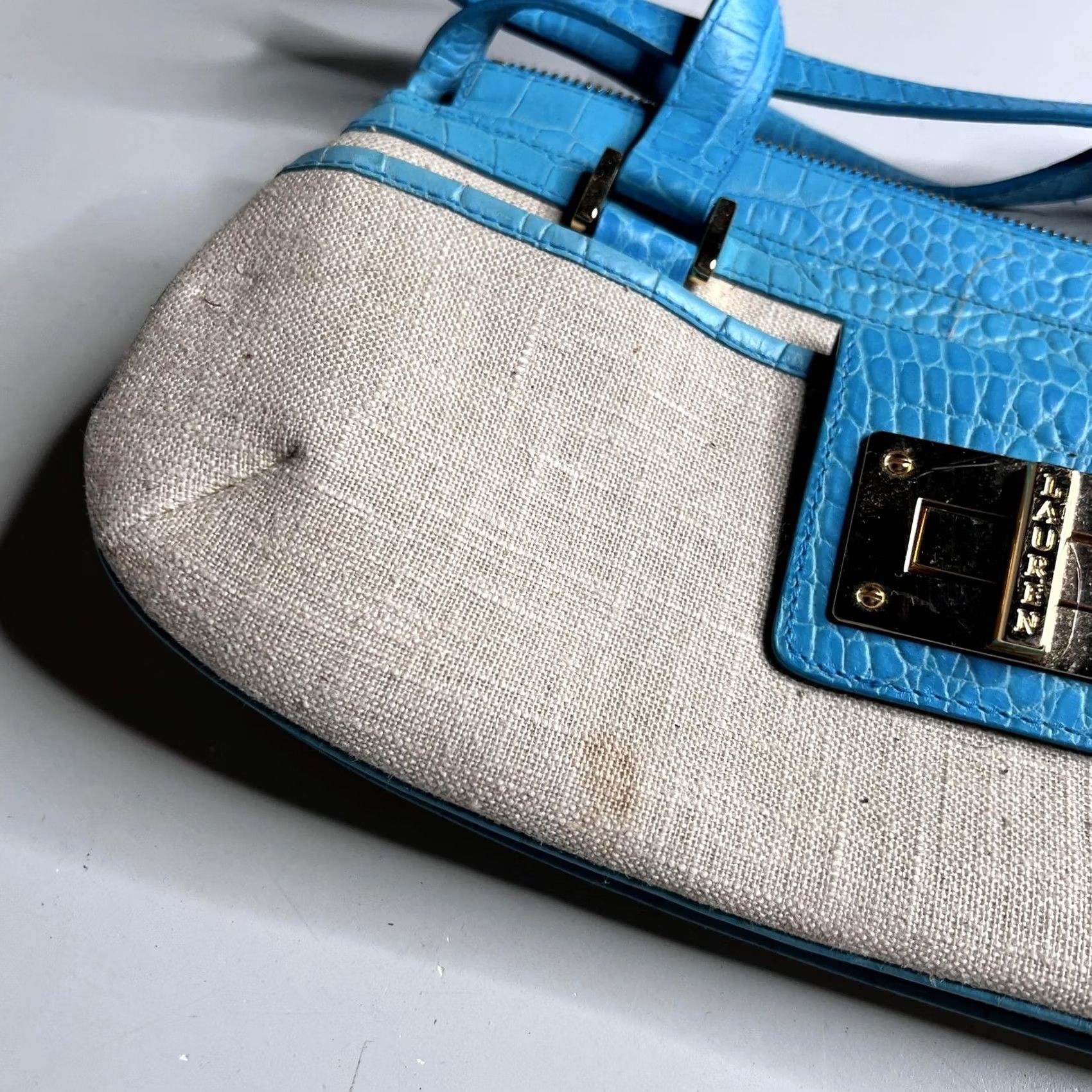 Ralph Lauren VINTAGE Lauren Ralph Lauren Shoulder Bag Womens Small Blue Canvas Croc Faux Leather Zip Size ONE SIZE - 2 Thumbnail