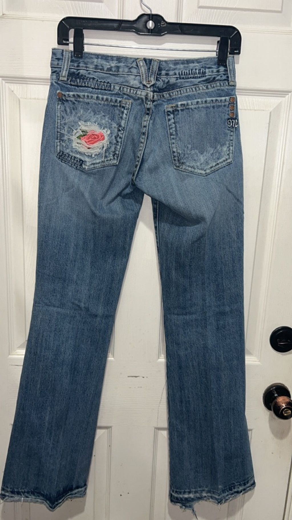 Miss Me Women's Miss Me Blue Boot Cut Jeans with Pink Floral Patches Size 27" / US 4 / IT 40 - 4 Thumbnail