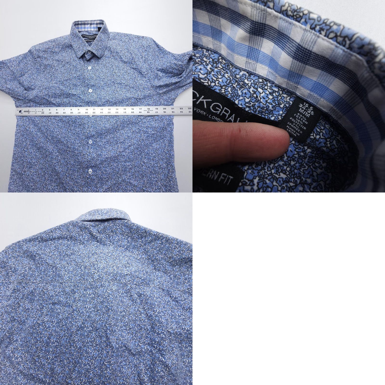 Vintage Nick Graham Floral Print Shirt Mens Slim 15.5 Blue Floral Pattern, Long Sleeve, Button Cuff, Cotton Blend, Casual Shirt, Vintage: No Size US L / EU 52-54 / 3 - 8 Thumbnail