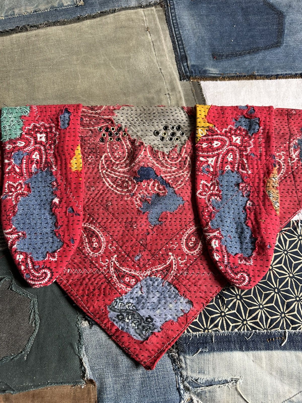 Handmade Custom Made Distressed Boro Paisley Masked Bandana Size ONE SIZE - 9 Thumbnail