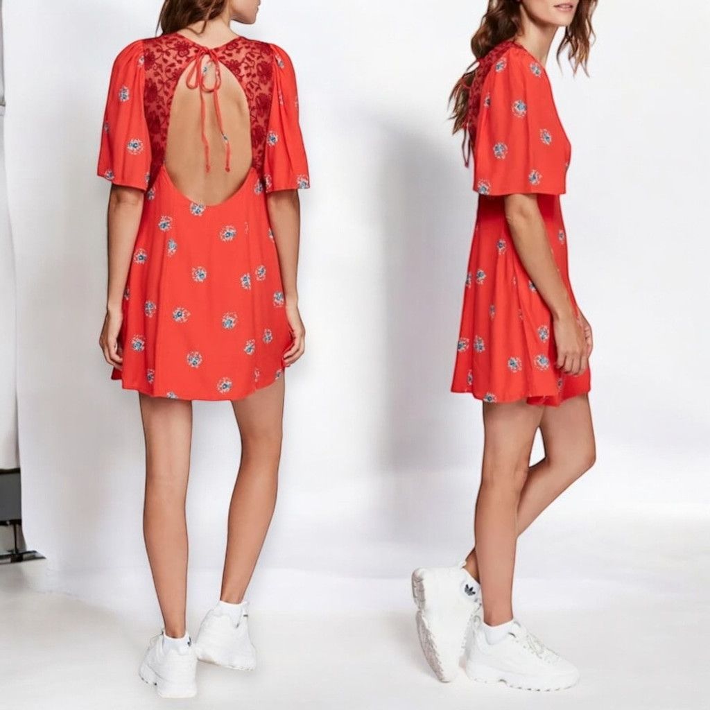 Free People Free People Mockingbird Mesh Mini Dress Red Size 0 Small Size XS / US 0-2 / IT 36-38 - 8 Thumbnail