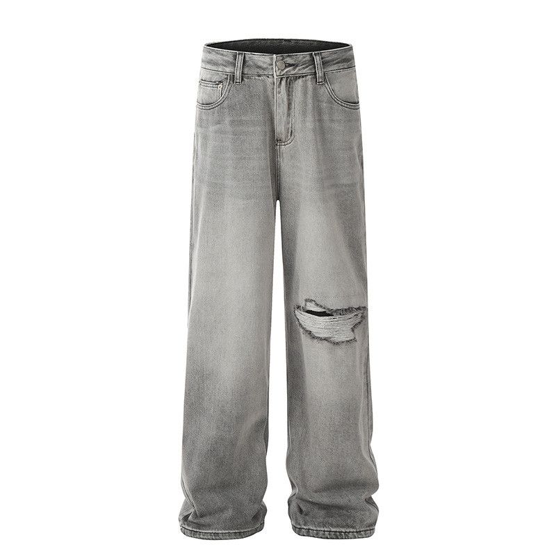 Japanese Brand American retro washed grey oversized ripped jeans Size US 32 / EU 48 - 1 Thumbnail