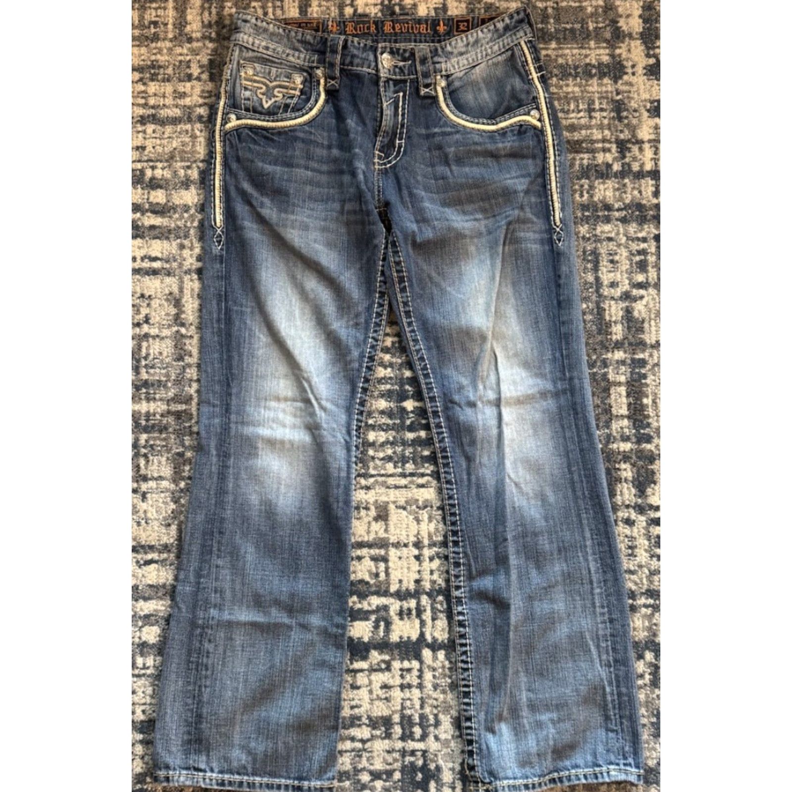 Vintage VINTAGE ROCK REVIVAL Jeans Men 33x31 Relaxed Straight Distressed Denim Blue 5-Pocket Rock revival 90s Motorcycle Rock Size US 33 - 2 Thumbnail