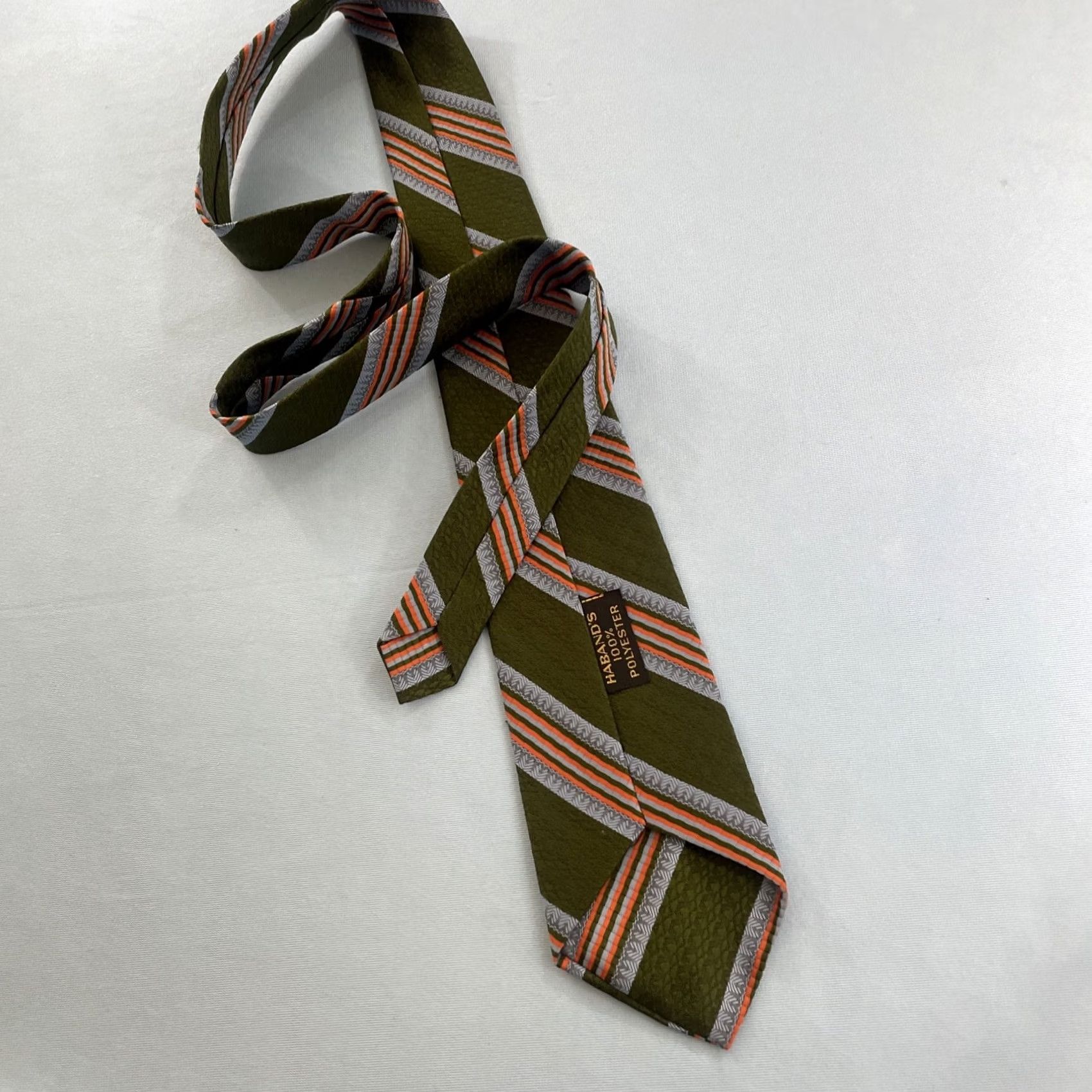 Haband Vtg Haband's Repp Tie Southern Western Rockabilly Necktie Green Orange Gray 3.5x54 Striped, Polyester, Vintage, Designer, Men, One Size Size ONE SIZE - 4 Thumbnail