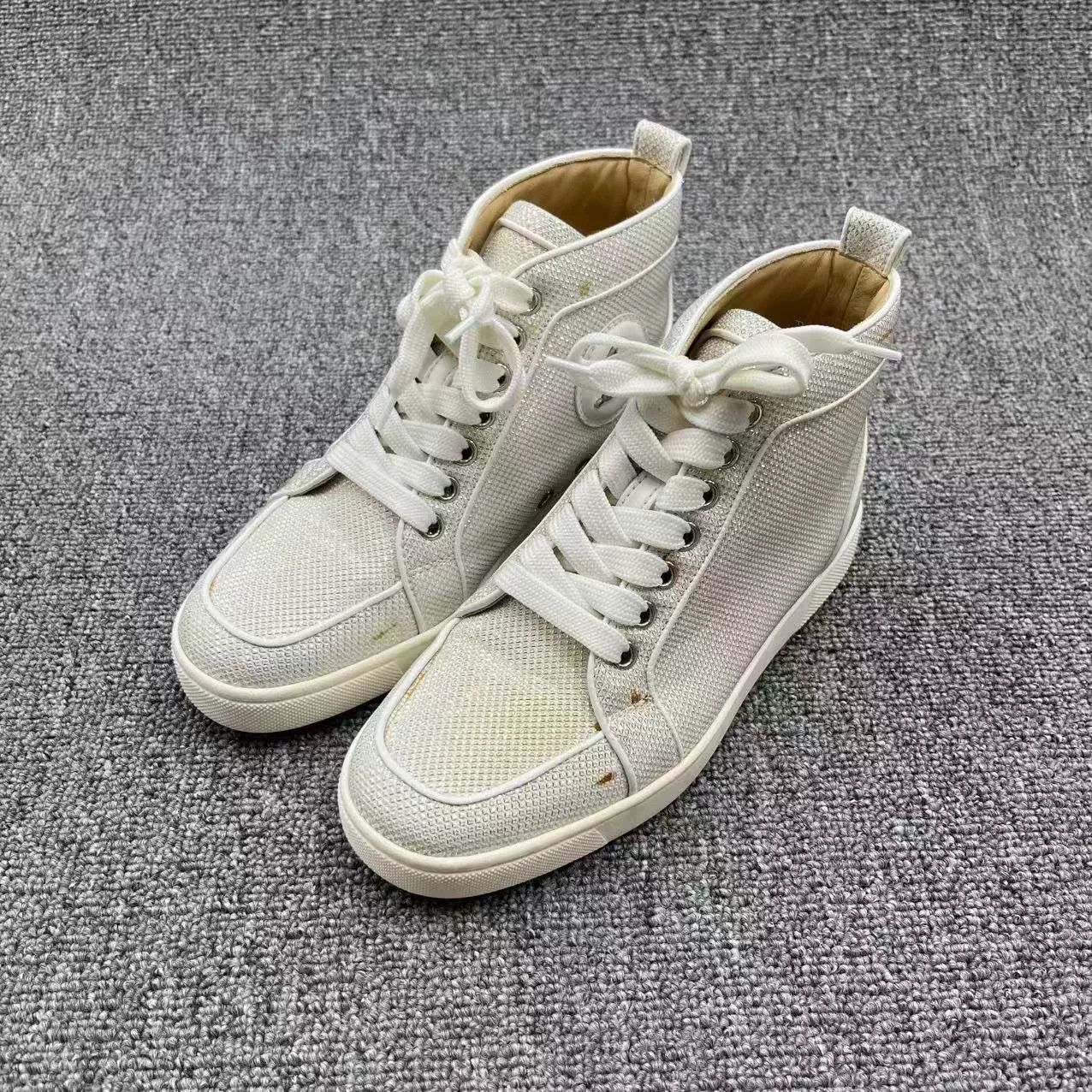 Christian Louboutin Christian Louboutin Woven High-Top Red Sole Sneakers Size US 4.5 / IT 34.5 - 1 Thumbnail