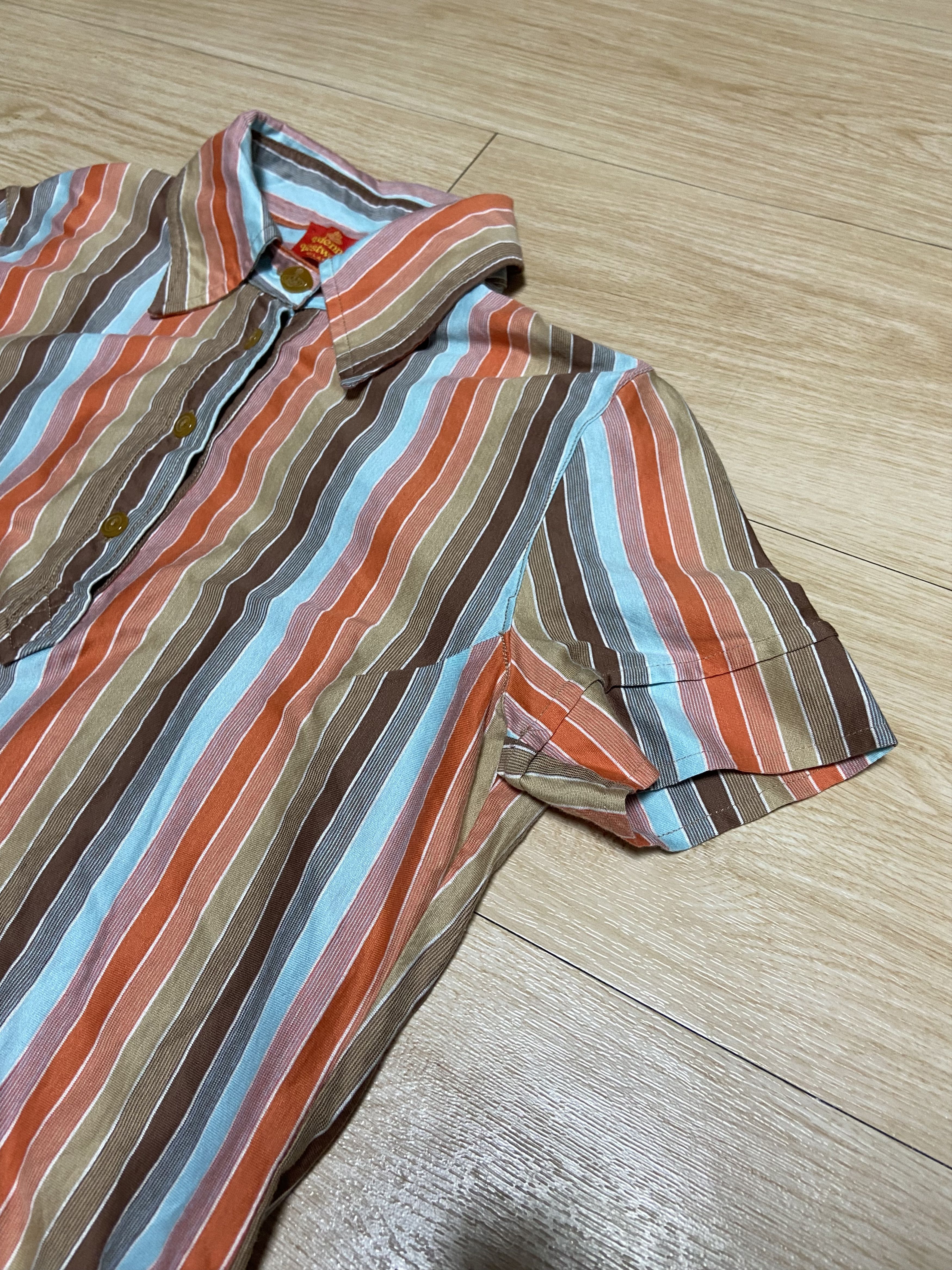 Vintage M armhole dart orange stripe button short sleeve polo shirt Size M / US 6-8 / IT 42-44 - 2 Thumbnail