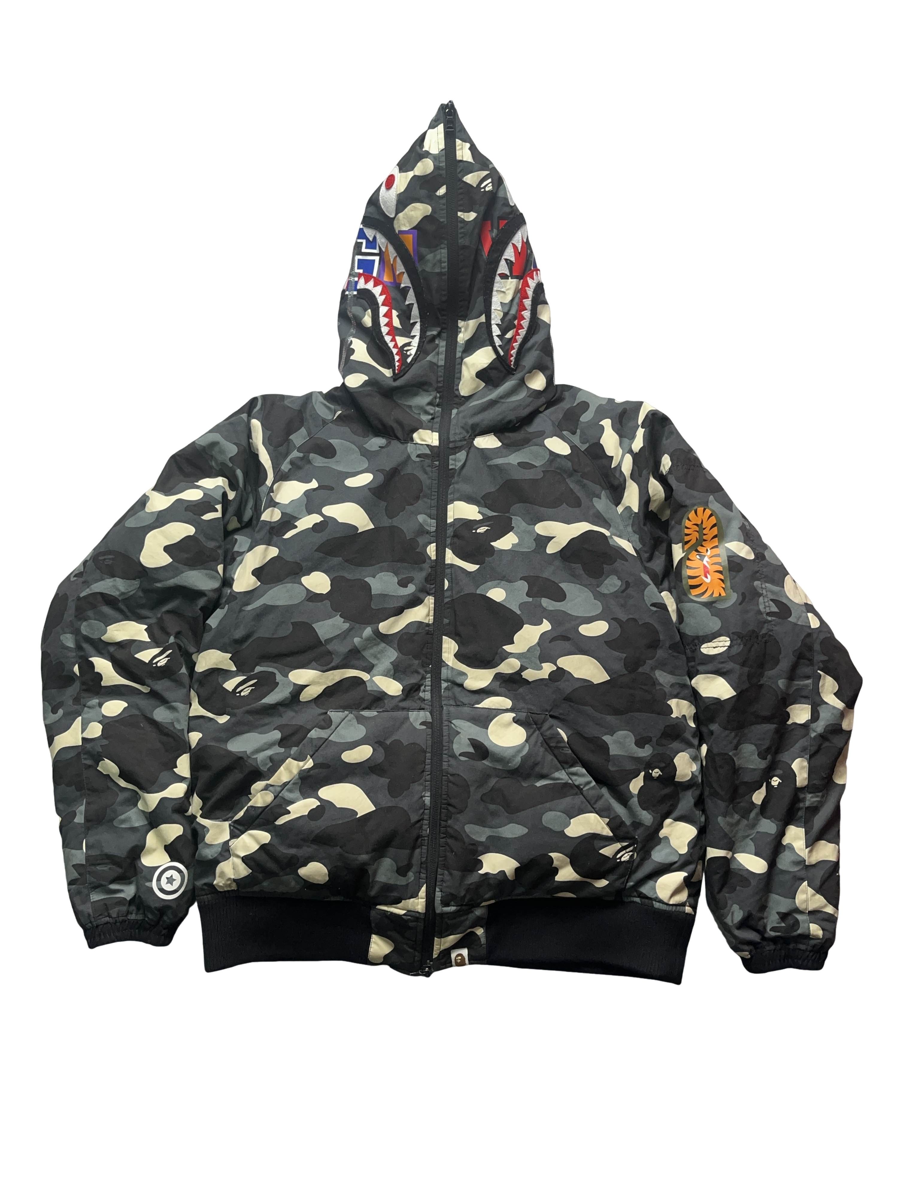 Bape × Neighborhood Neighborhood BAPE camo shark full zip hoodie