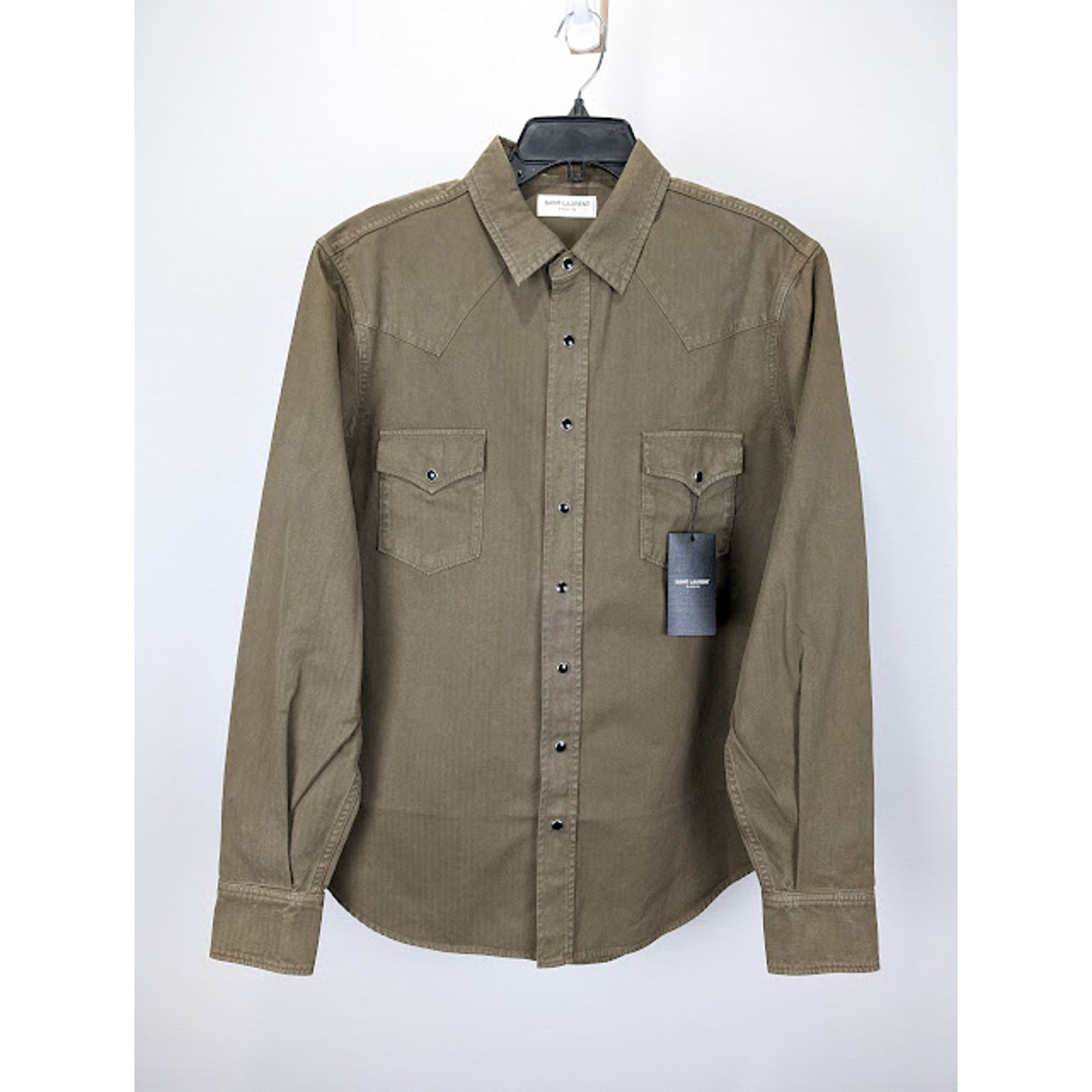 Saint Laurent Paris o1rshd1 Classic Western Shirt in Khaki Dyeing Stonewa Size US L / EU 52-54 / 3 - 1 Thumbnail