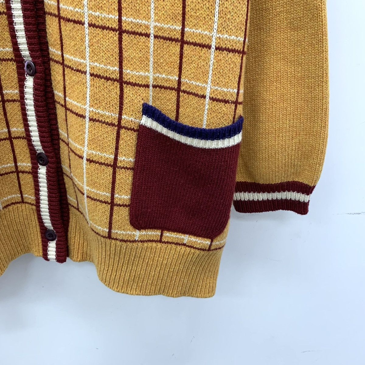 Miu Miu Miu Miu Brown Plaid Wool V-Neck Single-Breasted Cardigan Size M / US 6-8 / IT 42-44 - 4 Thumbnail