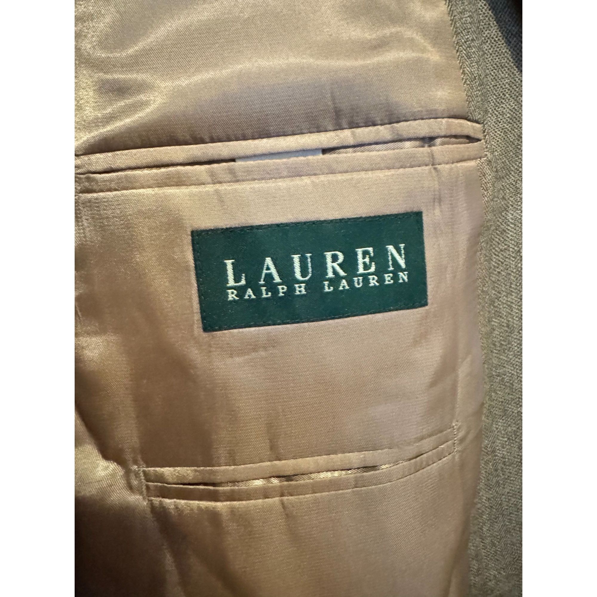 Lauren Ralph Lauren VTG Ralph Lauren Mens Tan Gray Sport Coat Blazer 48R Silk Wo Size 48R - 5 Thumbnail