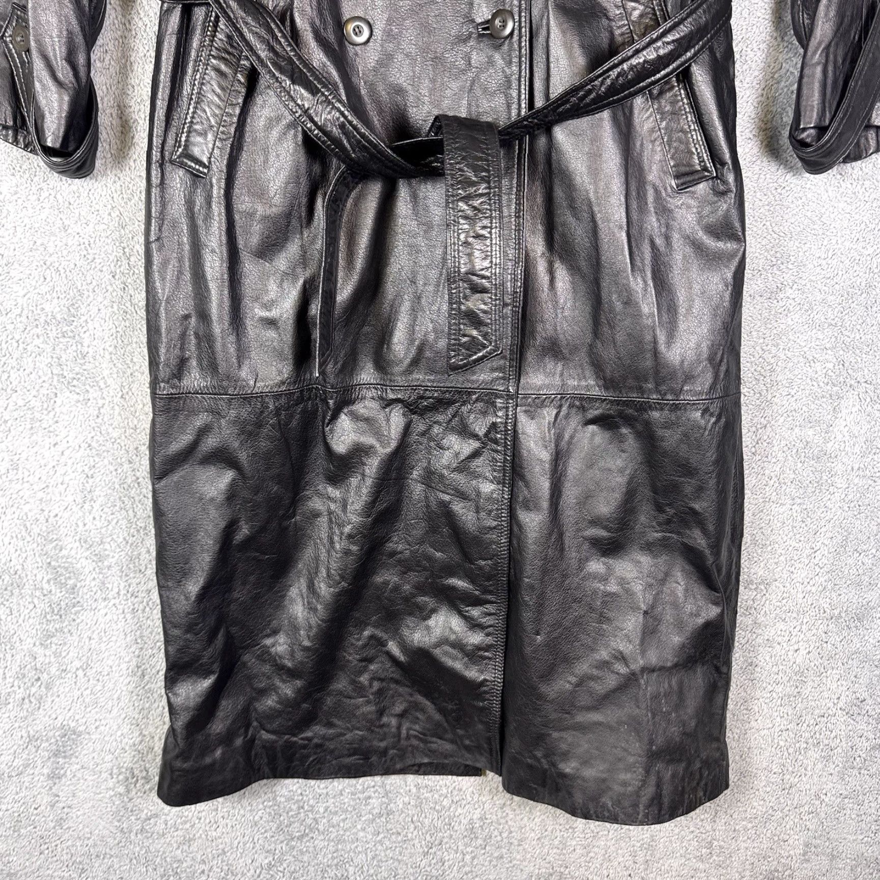 Vintage VINTAGE Wilsons Leather Jacket Womens L Belted Double Breasted Trench Coat Thinsulate Black Long Sleeve Jacket Coat Size L / US 10 / IT 46 - 3 Thumbnail