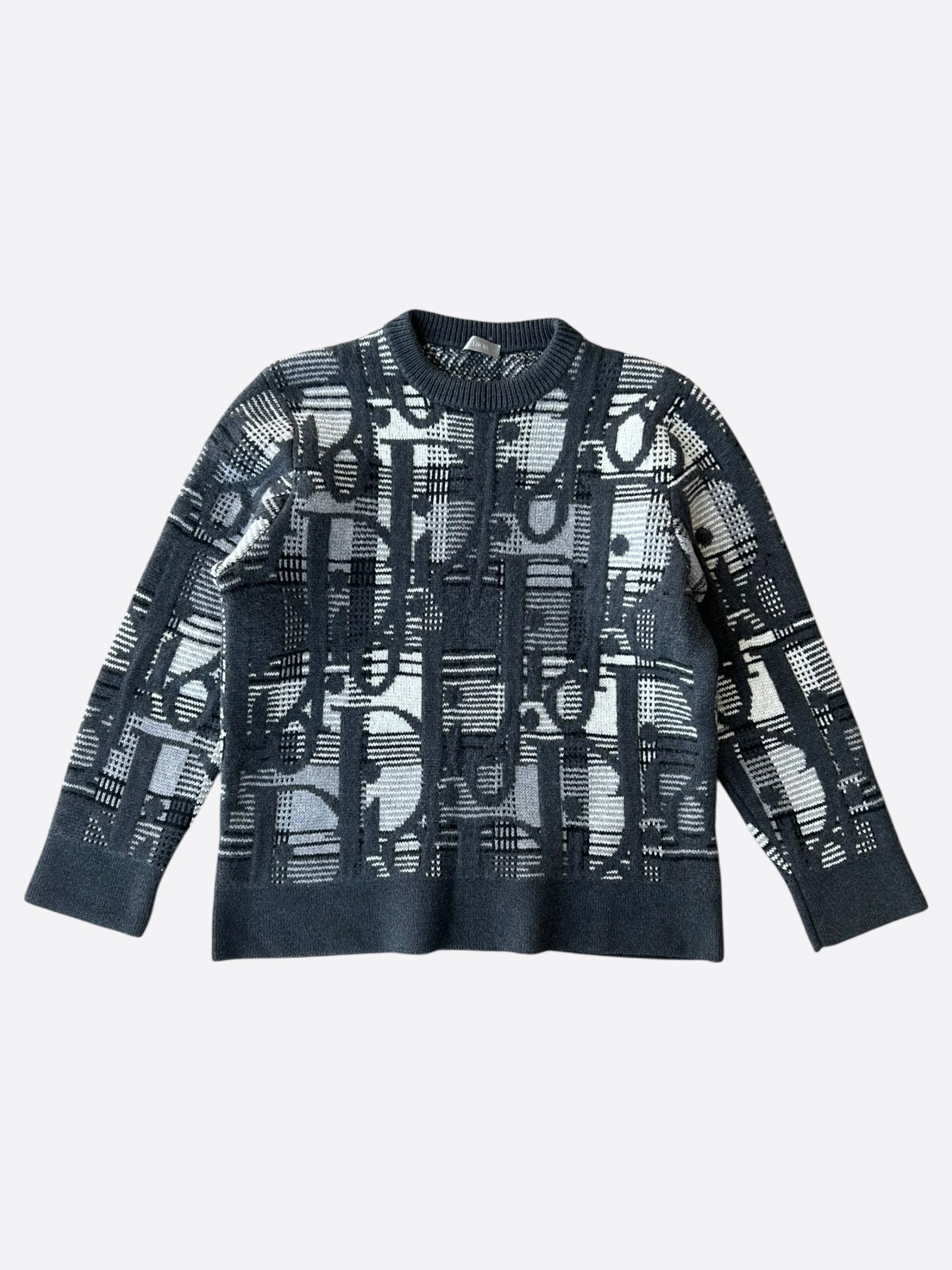 Dior Black Grey Oblique Knit Sweater