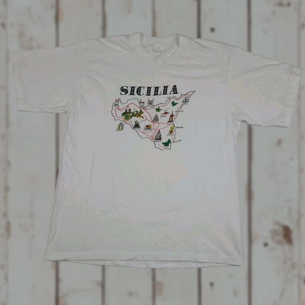 Vintage Vintage Sicilia Sicily Map Art Print T Shirt Vtg 80s 90s Rare Artwork Cotton Size US S / EU 44-46 / 1 - 1 Thumbnail