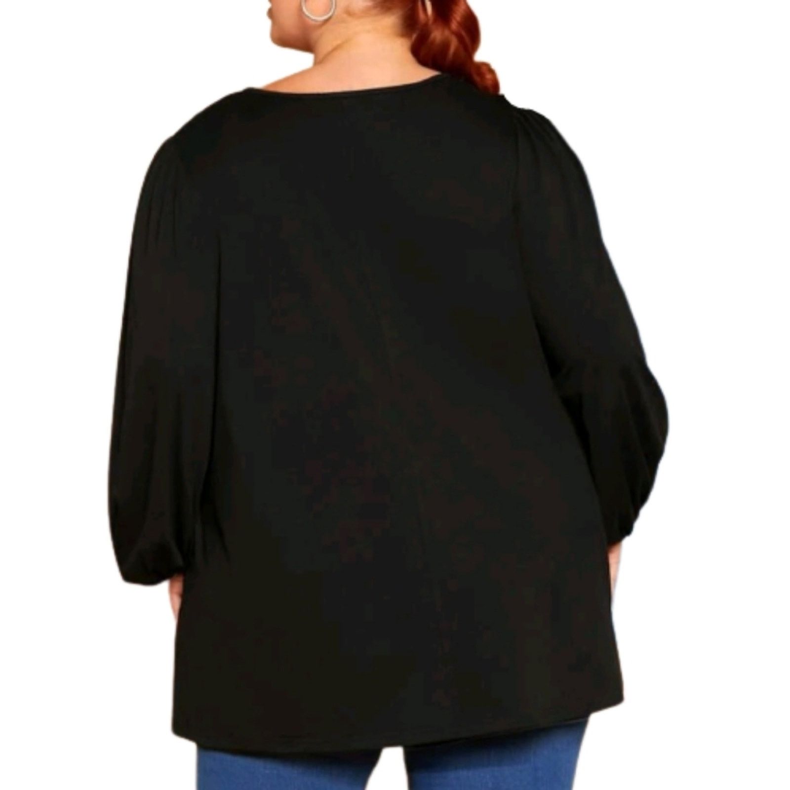 Shein CROCHET YOKE ☆ BLACK ☆ LANTERN SLEEVE TOP ☆ 22w ☆ NWT Size 3XL / US 20-22 - 6 Thumbnail