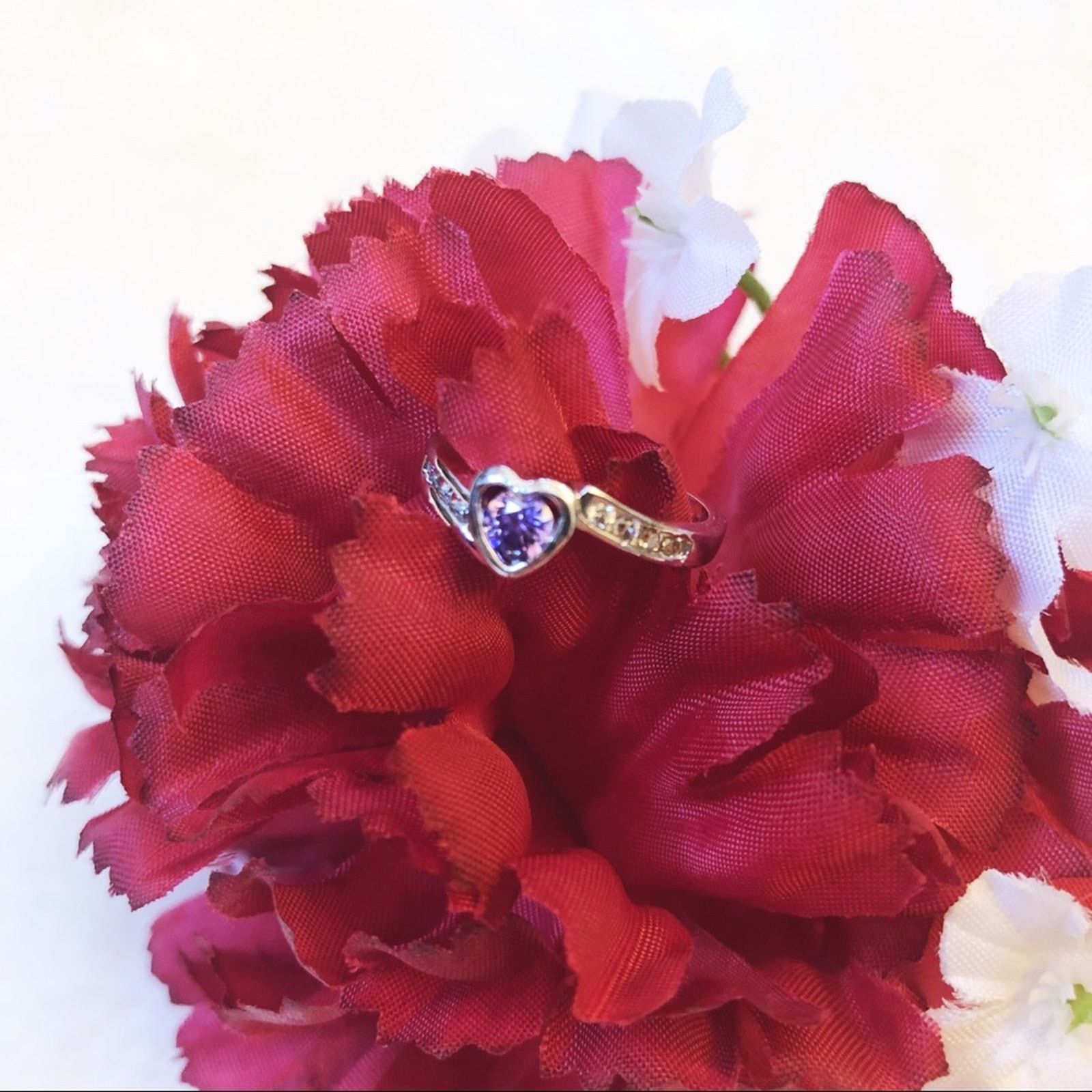 Other Silver Purple Heart Crystal Ring Size ONE SIZE - 1 Thumbnail