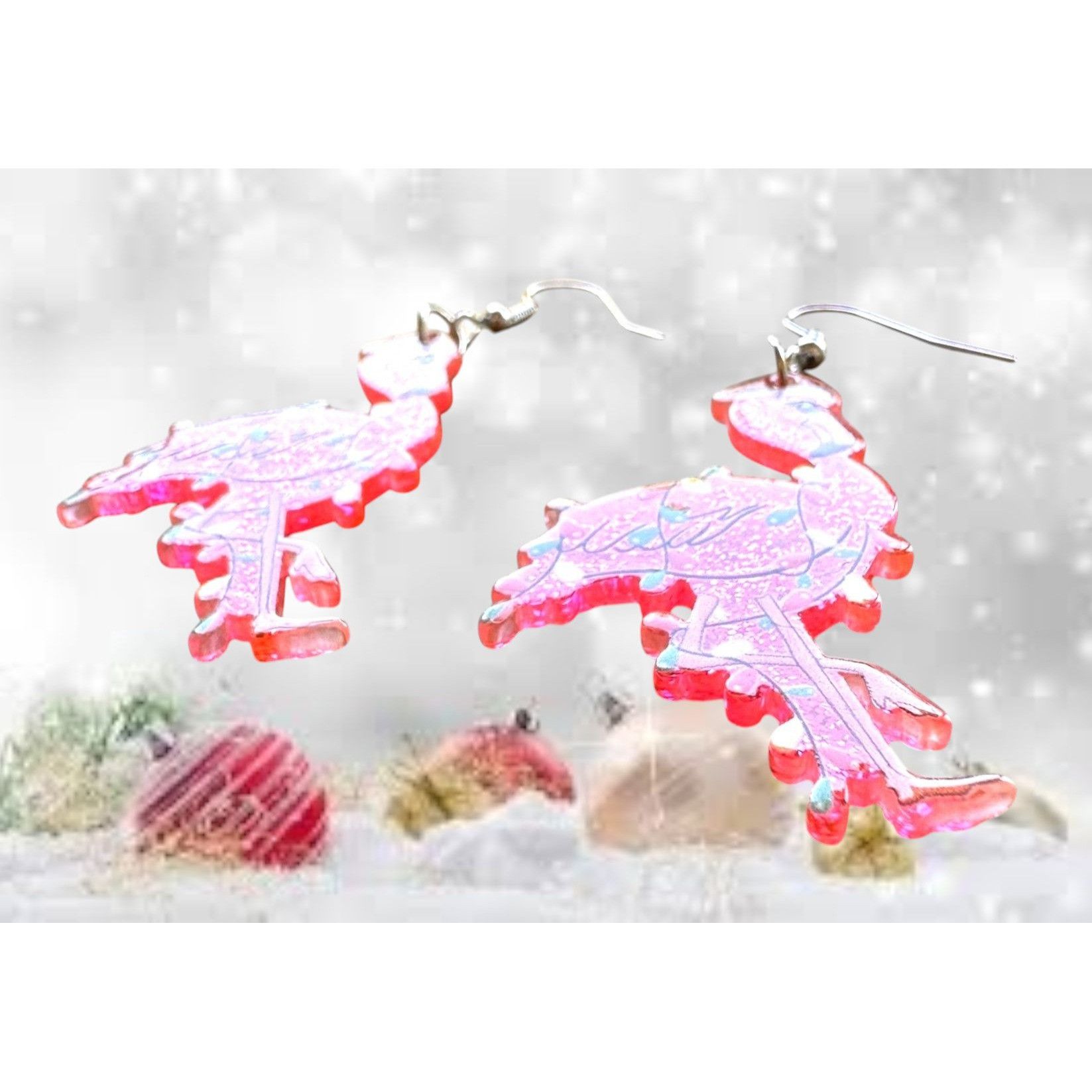 Handmade Christmas Flamingo Earrings New Santa Hat Holiday Lights Gli Size ONE SIZE - 10 Thumbnail