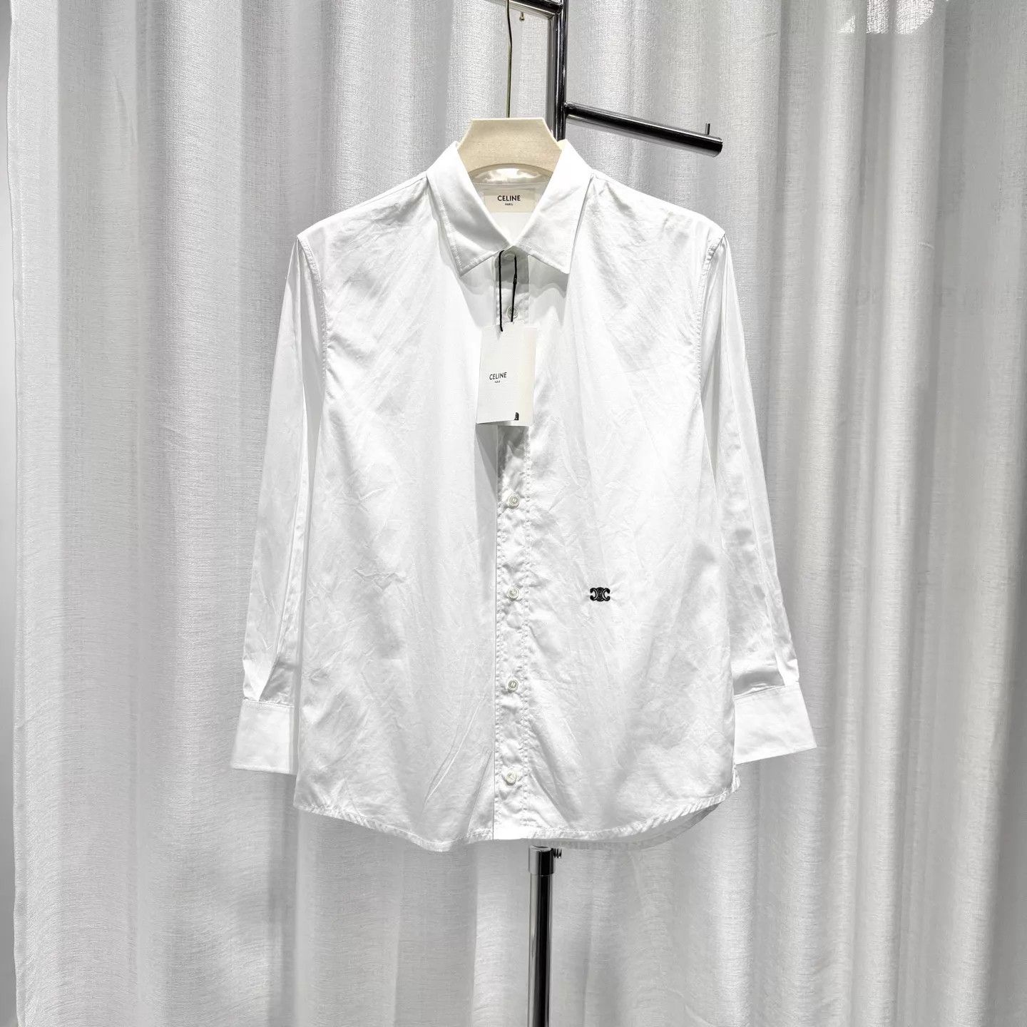Celine Celine New White LS Shirt Embroidered Logo Shell Buttons 39 Size US M / EU 48-50 / 2 - 1 Thumbnail