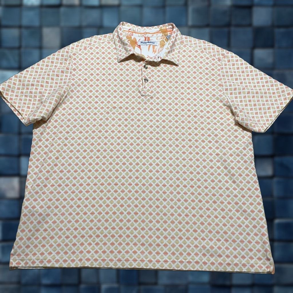 Tommy Bahama Tommy Bahama Polo Shirt Men XL Orange Plaid Check Short Sleeve Cotton Blend Shirt Size US XL / EU 56 / 4 - 1 Thumbnail