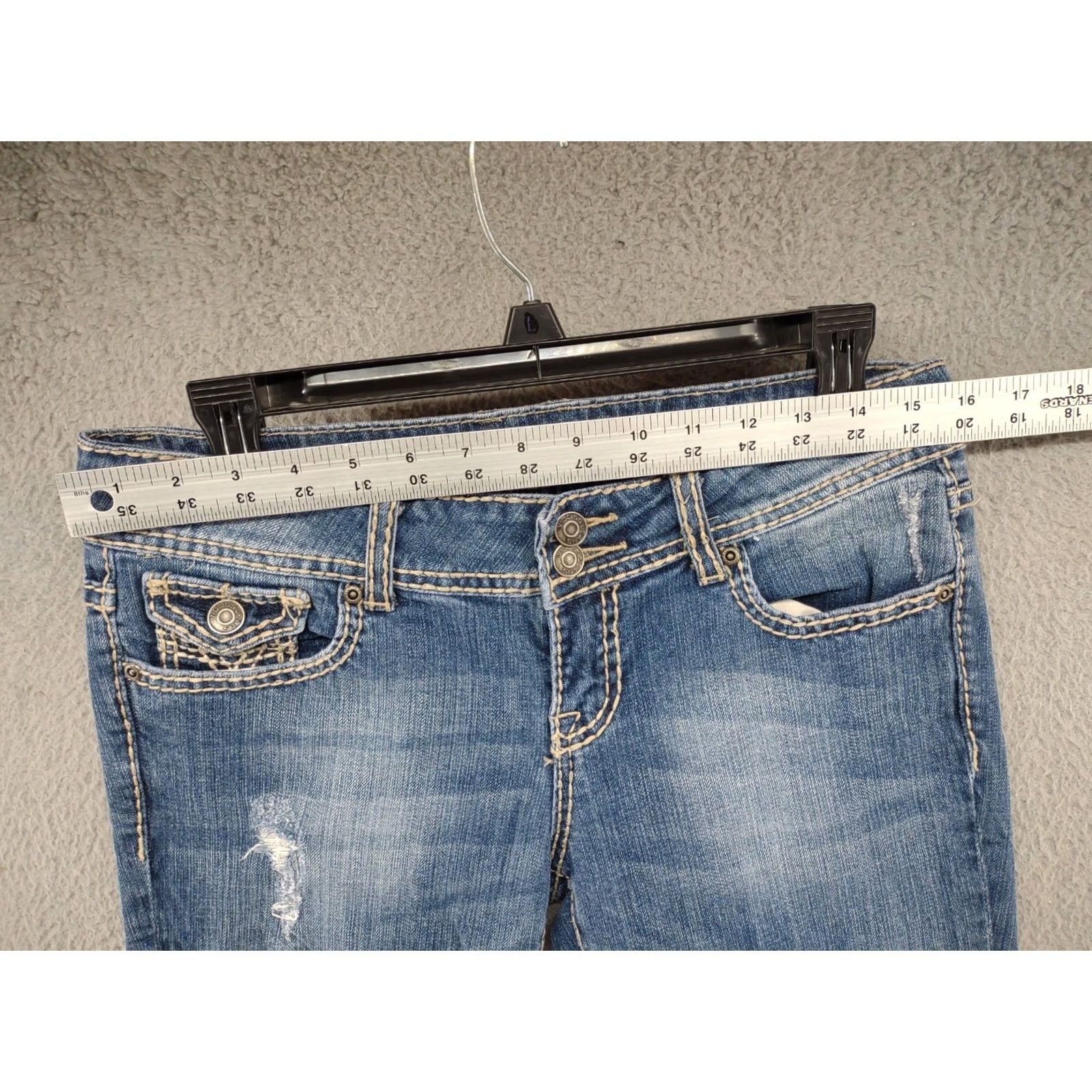 Vintage VIGOSS Bootcut Jeans Flap Pocket Embroidered Thick Stitch Size 5 Blue Womens Jeans Size 27" / US 4 / IT 40 - 5 Thumbnail