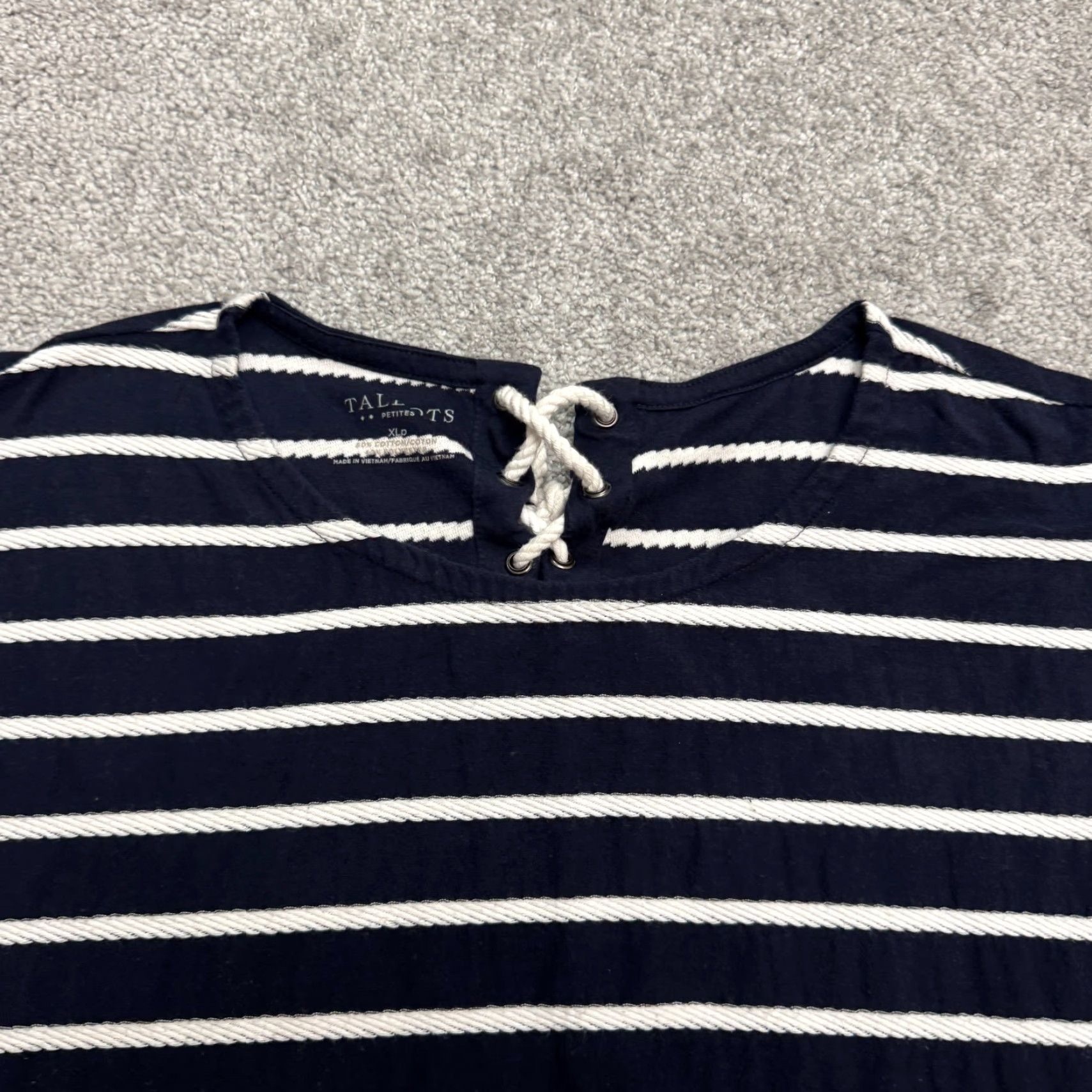 Talbots Talbots Striped T-Shirt Women XL Navy Blue White Lace Up Short Sleeve Top Size XL / US 12-14 / IT 48-50 - 4 Thumbnail