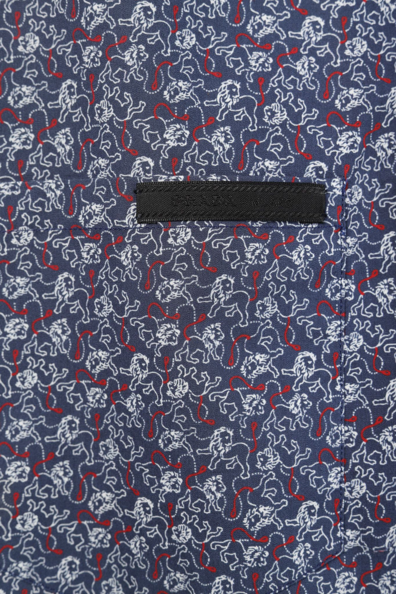 Prada Prada Navy Lion-Print Cotton Short-Sleeve Button-Up Shirt Size US L / EU 52-54 / 3 - 6 Thumbnail