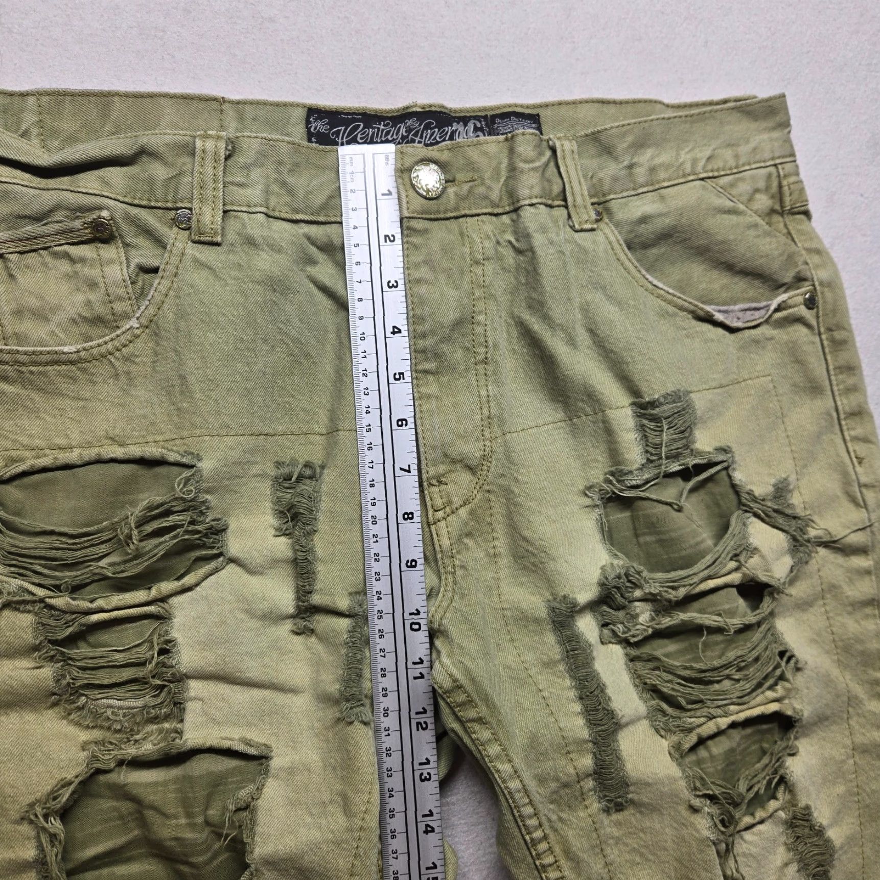 Vintage VINTAGE Heritage 76 Men's Shorts 40" Green Denim Distressed Biker Pants 90s Size US 40 / EU 56 - 6 Thumbnail